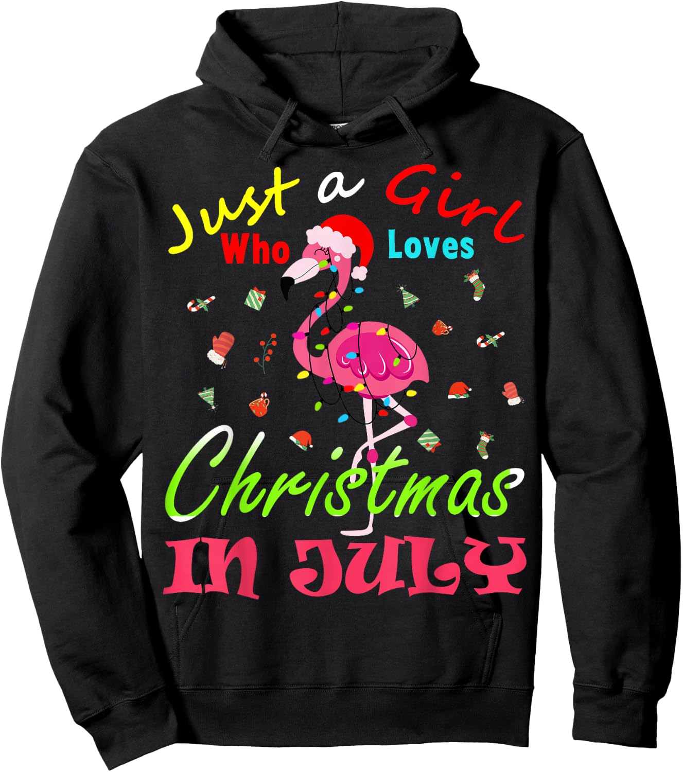 Just A Girl Who Loves Christmas In July Flamingo Hoodie - Hoodie | Black