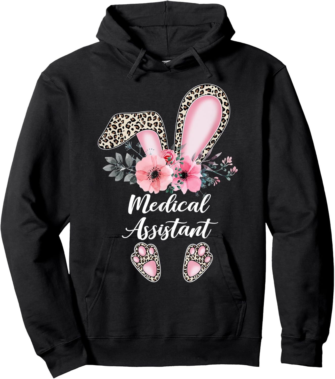 Medical Assistant Leopard Rabbit Bunny Easter Day MA Gift Hoodie - Hoodie | Black