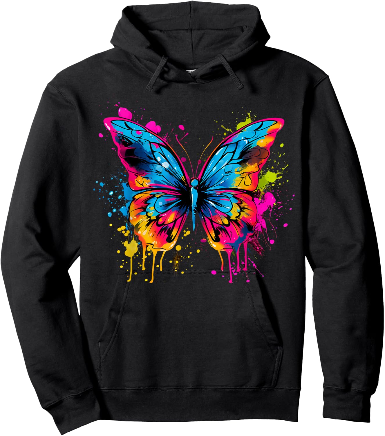 Cool Colorful Butterfly Head Graphic Hoodie - Hoodie | Black