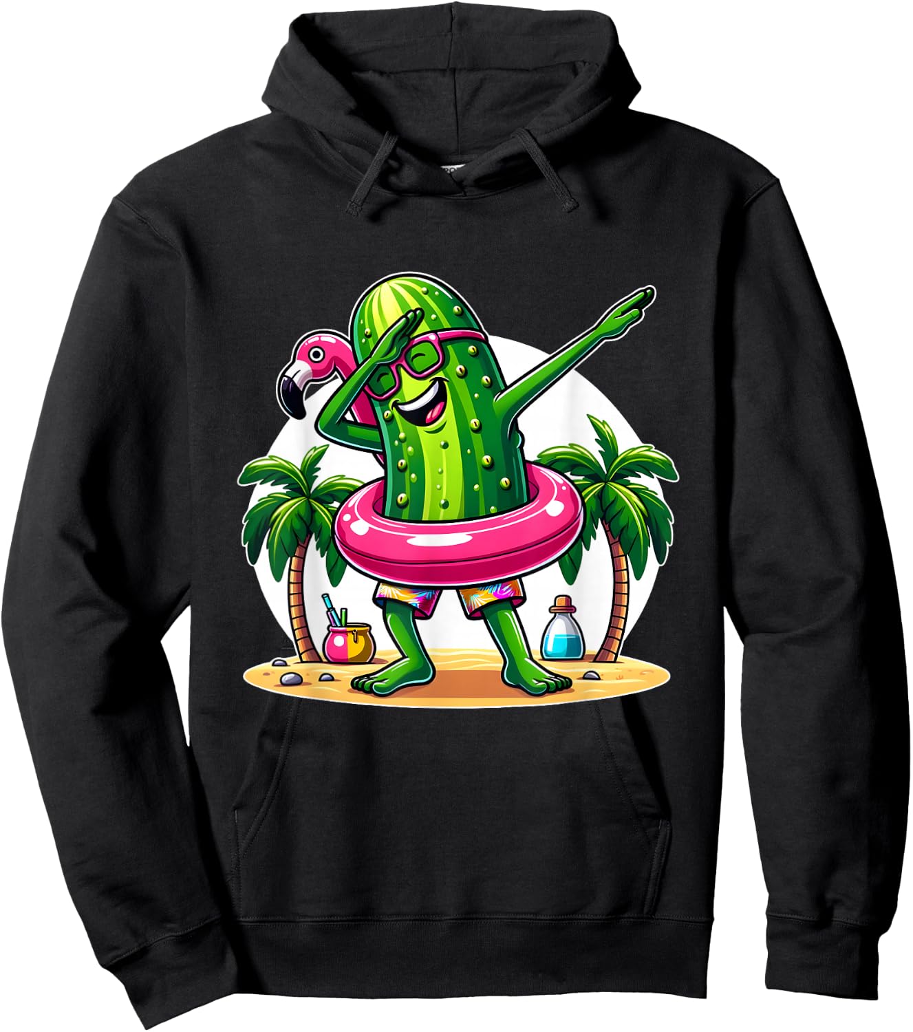 Unique Dabbing Pickle Flamingo Summer Fun Hoodie - Hoodie | Black