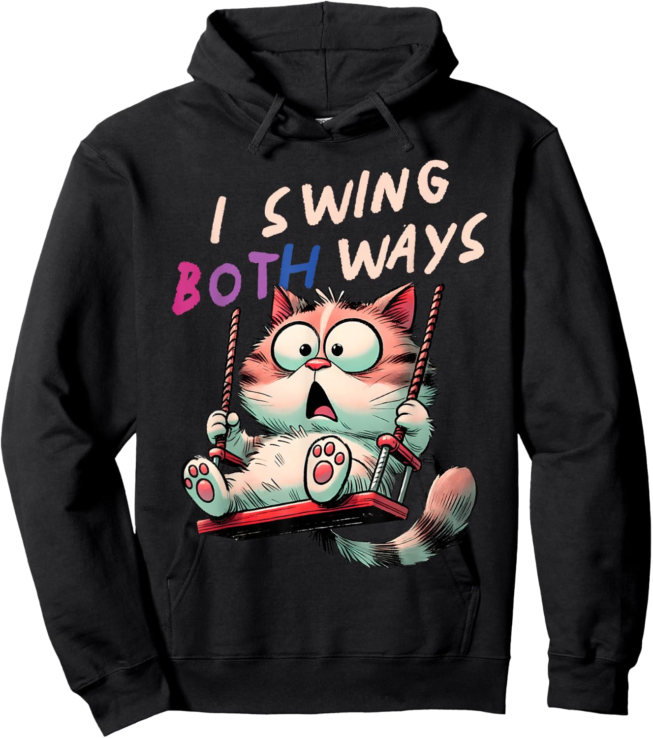 I Swing Both Ways Funny Cat Bisexual Pride Hoodie - Hoodie | Black