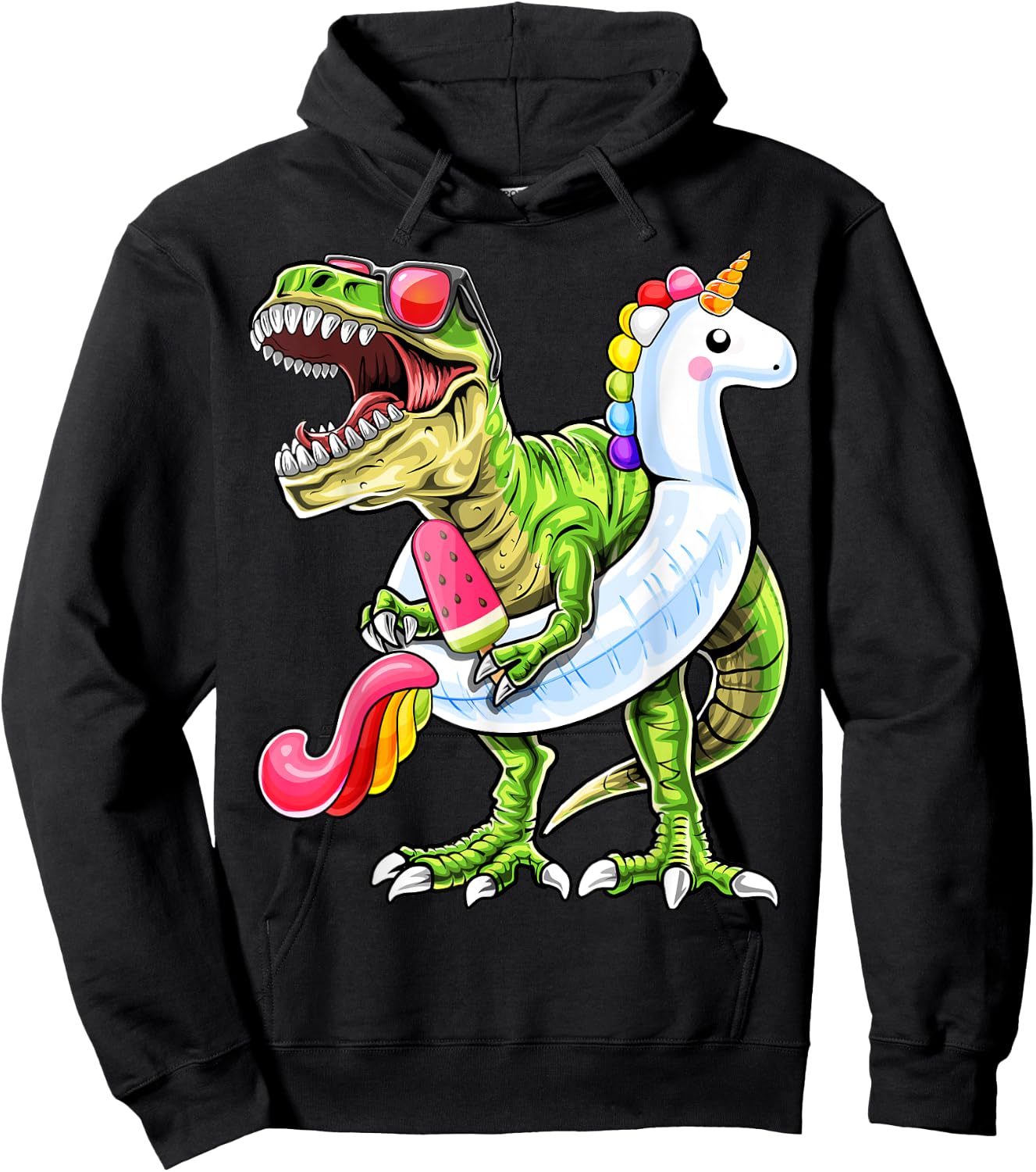 Pool Party T Rex Dinosaur Unicorn Float Summer Shirt Gift Hoodie - Hoodie | Black