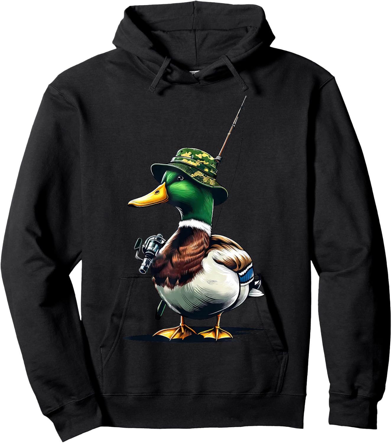 Fishing Mallard Duck Funny Cool Fishing Fisherman Men Boys Hoodie - Hoodie | Black