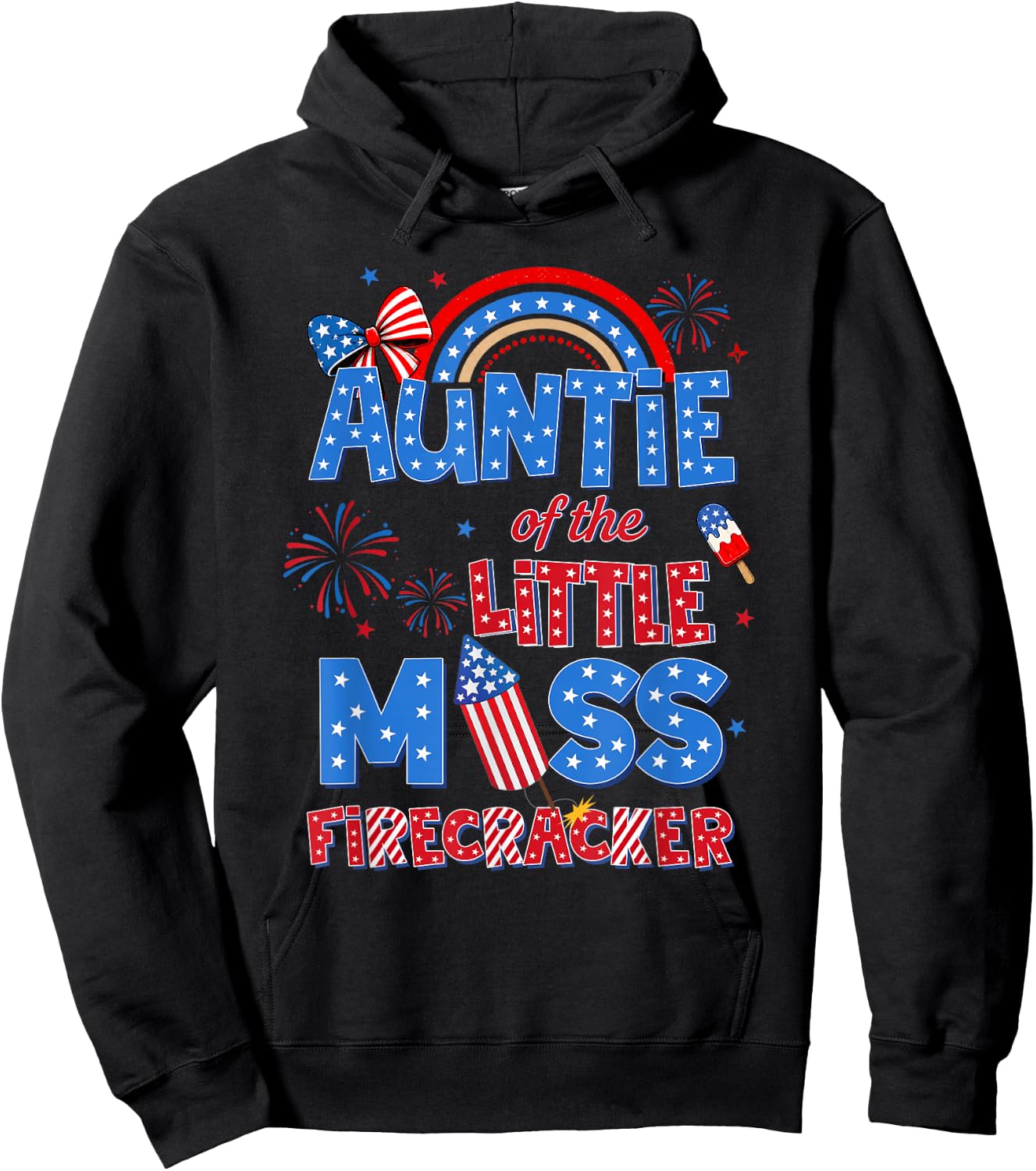 Auntie of the Little Miss Firecracker Birthday 4th of July Hoodie - Hoodie | Black