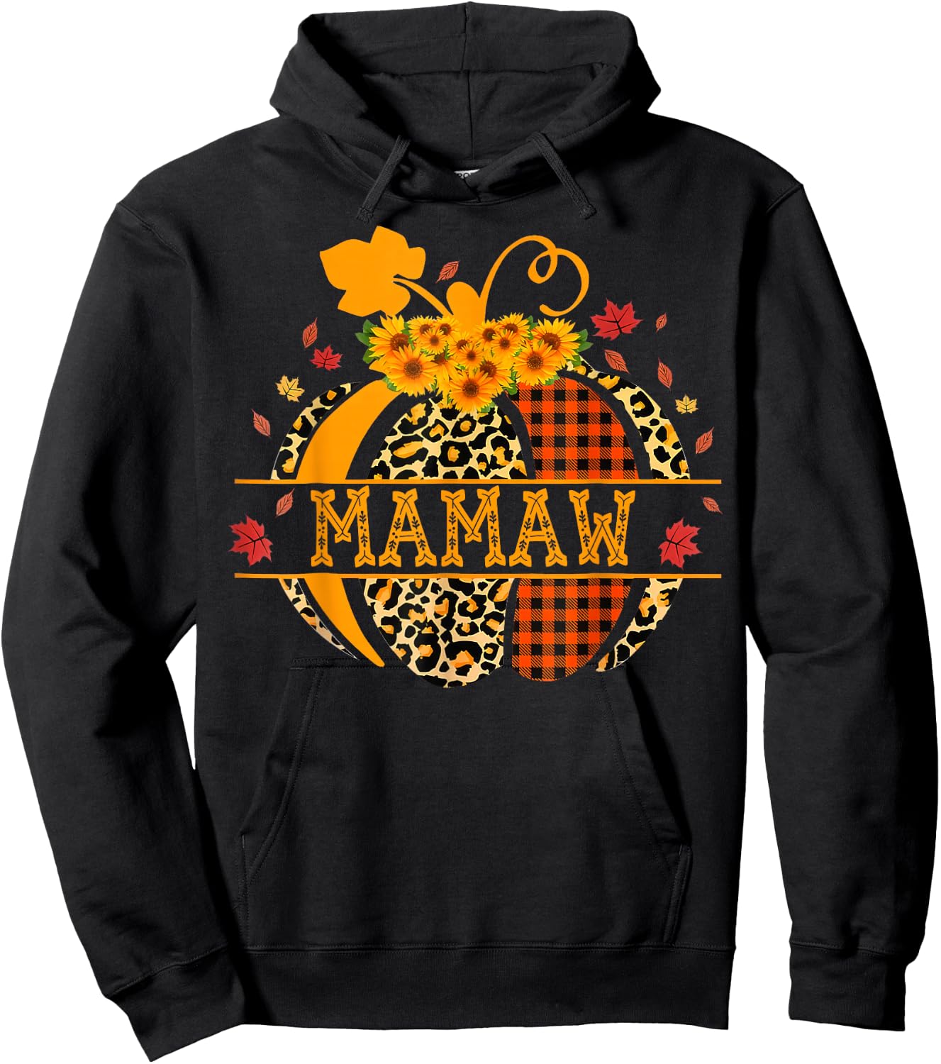 Mamaw Leopard Floral Pumpkin Fall Autumn Thanksgiving Hoodie - Hoodie | Black