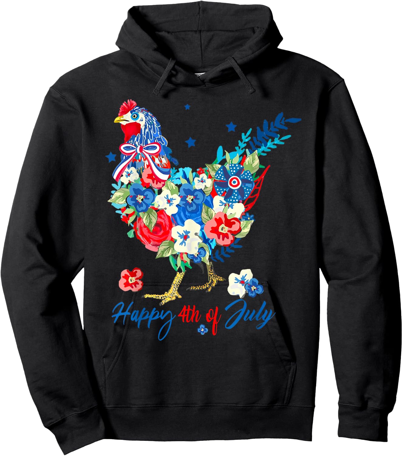 Floral Happy 4th of July Chicken Pioneer Woman Patriotic Hoodie - Hoodie | Black