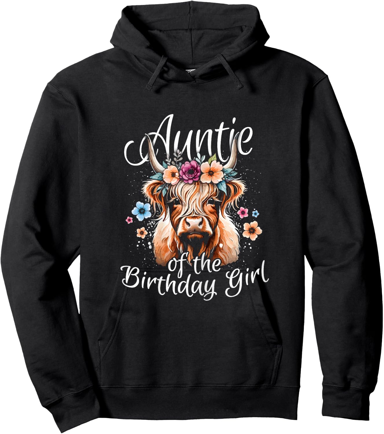 Auntie Of The Birthday Girl Highland Cow Hoodie - Hoodie | Black
