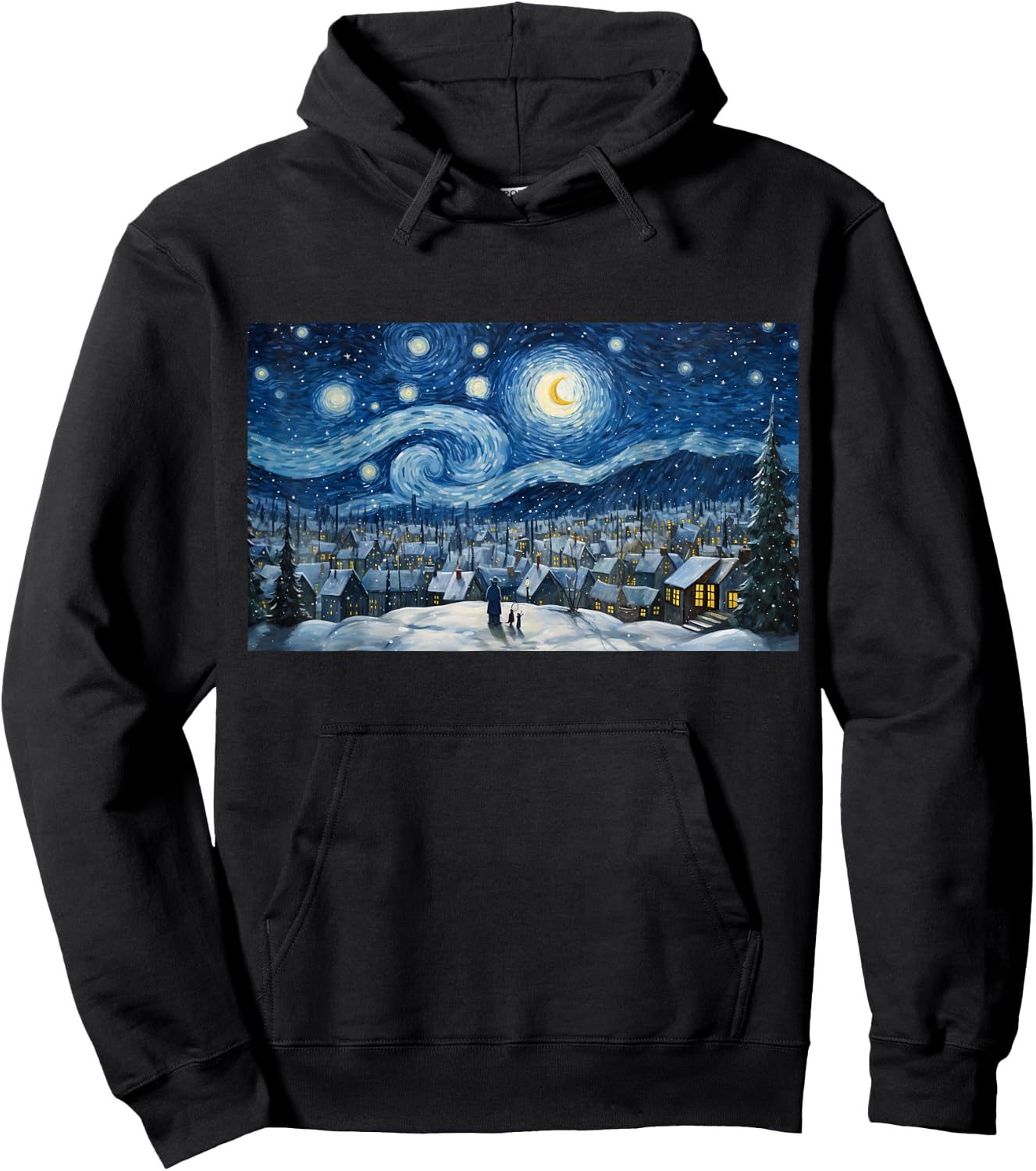 Snowy Winter Christmas Starry NIght Painting Art Hoodie - Hoodie | Black