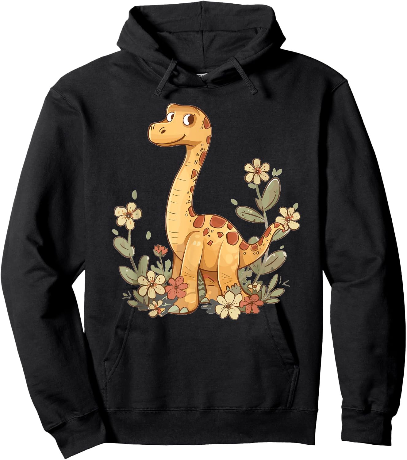 Cute Brachiosaurus With Flowers I Kids Brachiosaurus Hoodie - Hoodie | Black