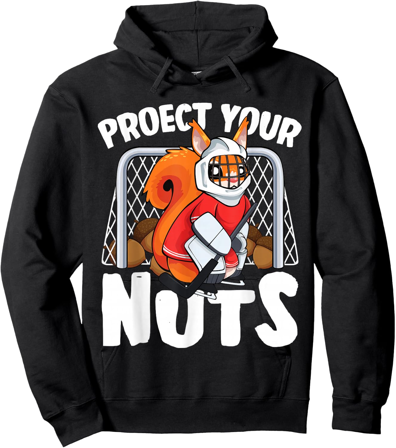 Protect Your Nuts Funny Squirrel Ice Hockey Goalie Hoodie - Hoodie | Black