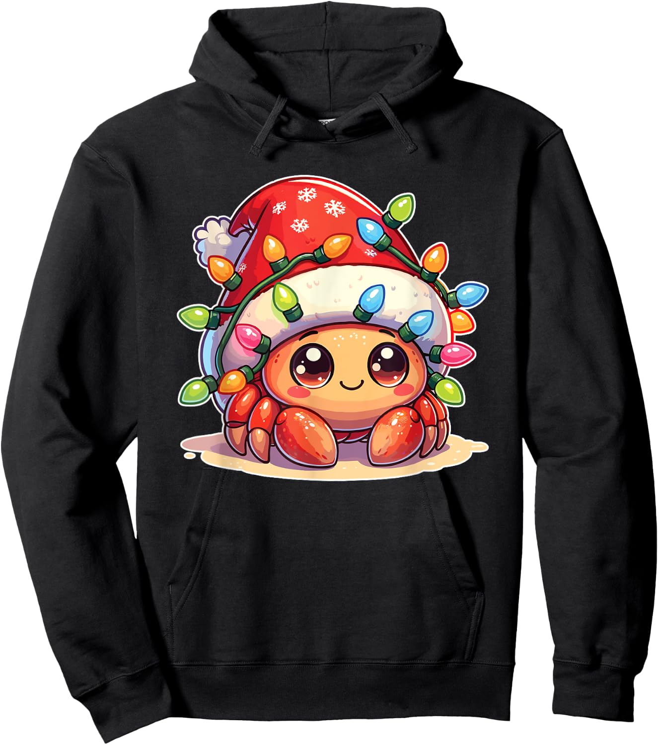 Santa Hat Christmas Fairy Lights Hermit Crab Hoodie - Hoodie | Black