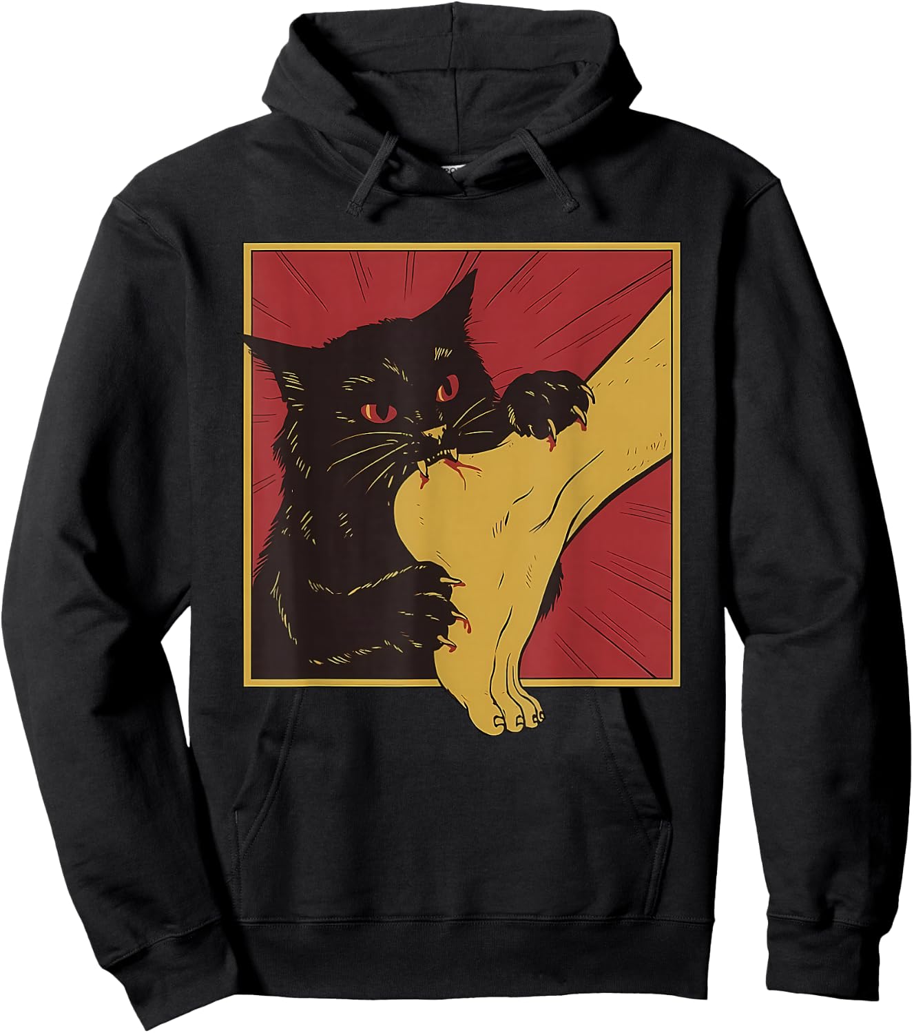 Japanese Horror Anime, Funny Vintage Cat Bite The Foot Hoodie - Hoodie | Black