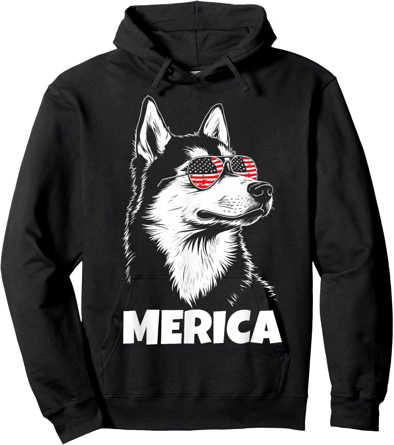 American Flag Merica husky dog 4th Of July kids women men Hoodie - Hoodie | Black
