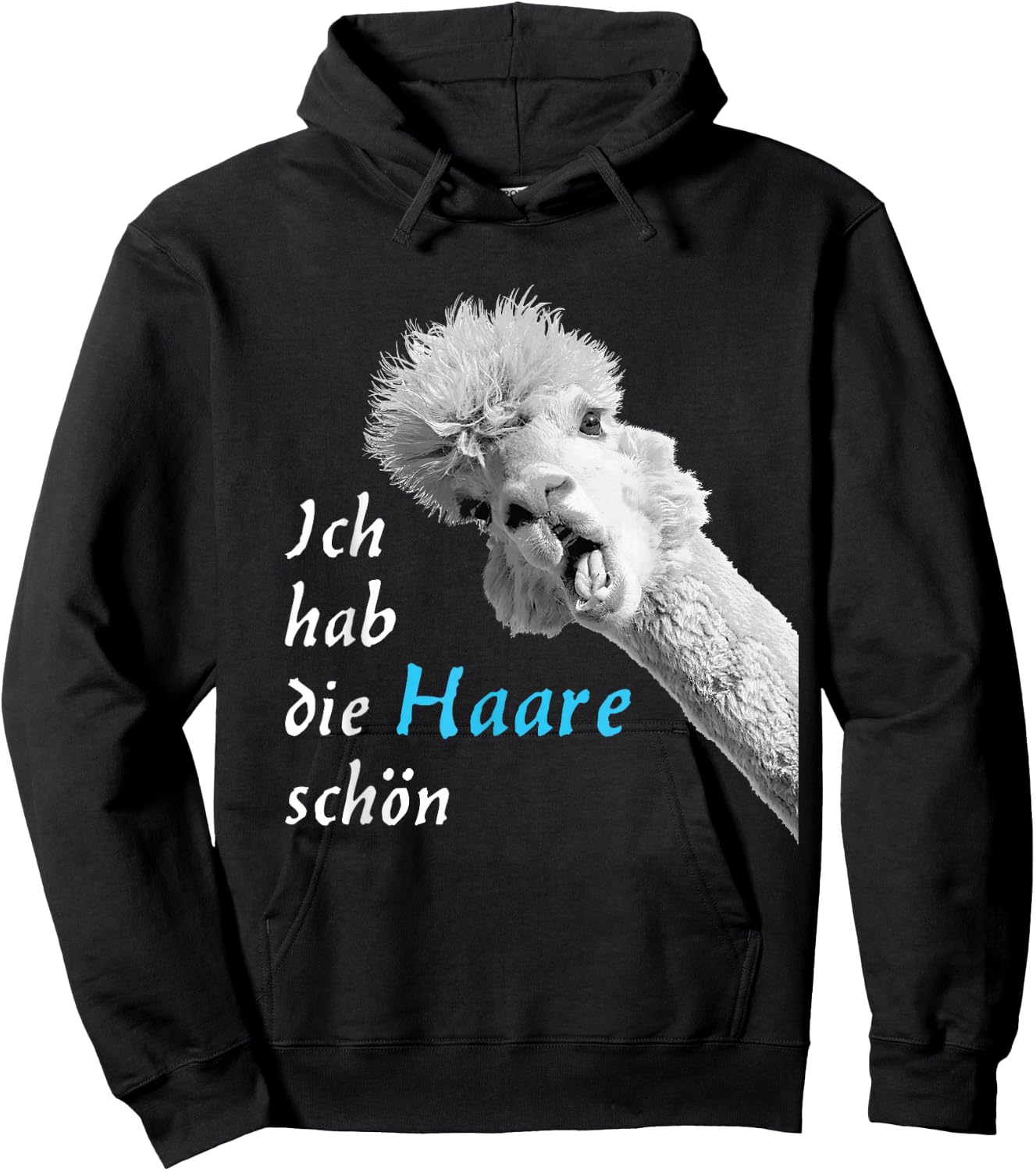 Ich hab die Haare schön, funny, talking cute alpaca , black Hoodie - Hoodie | Black