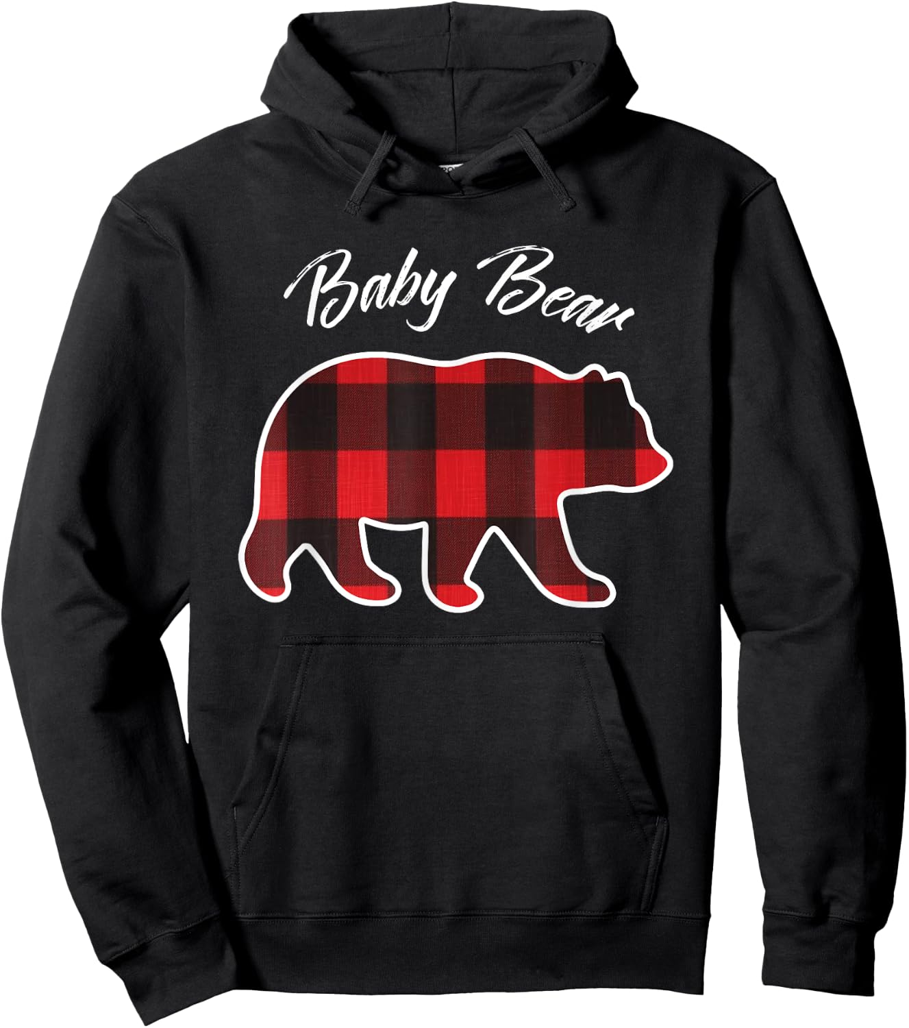 Baby Bear | Matching Family Christmas Red Plaid Pajama Hoodie - Hoodie | Black