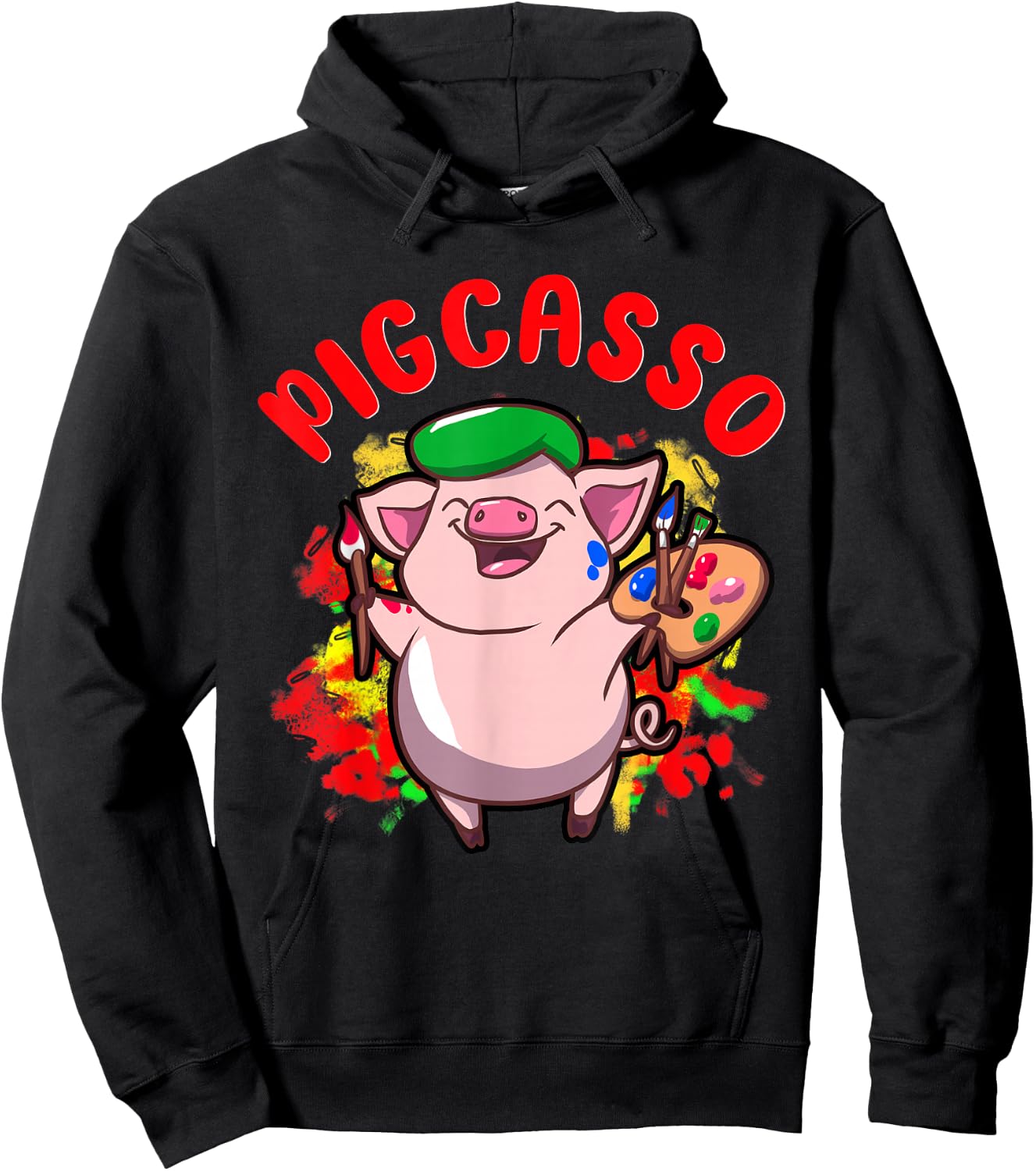 Pigcasso Funny Pig Painter Painting Artist Art Lover Piggy Hoodie - Hoodie | Black