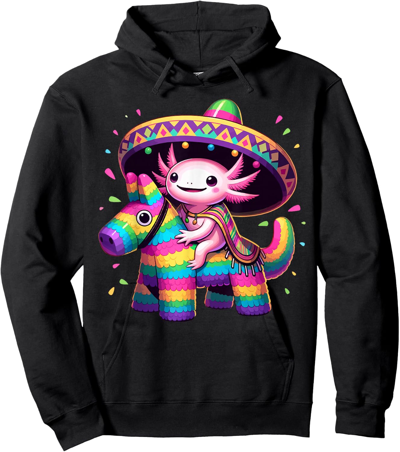Axolotl Riding Pinata Cinco de Mayo Sombrero Poncho Funny Hoodie - Hoodie | Black