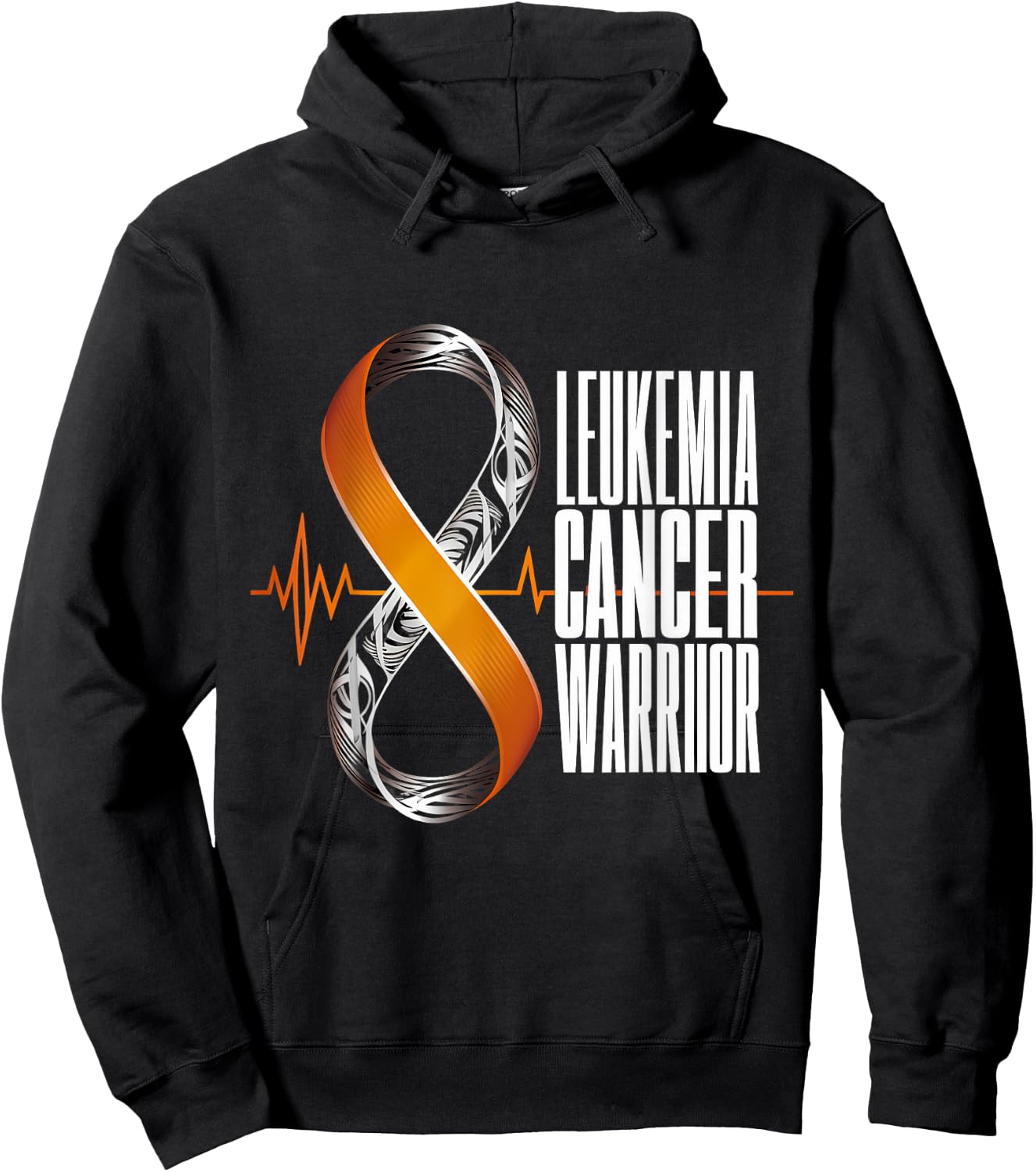Leukemia Cancer Awareness Warrior Heartbeat Orange Ribbon Hoodie - Hoodie | Black
