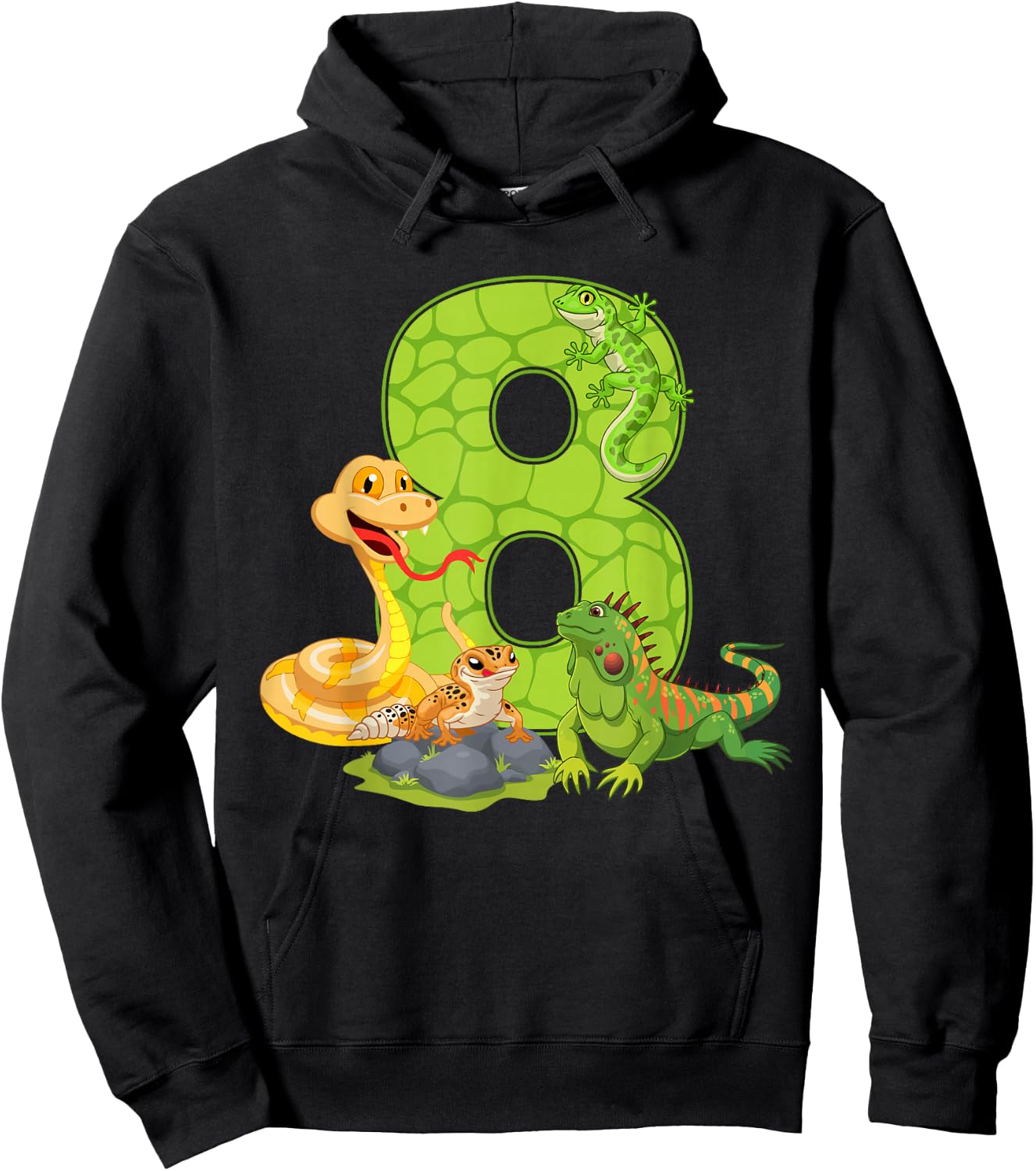 8th Birthday Snake Lizard Reptile 8 Year Old Birthday Party Hoodie - Hoodie | Black