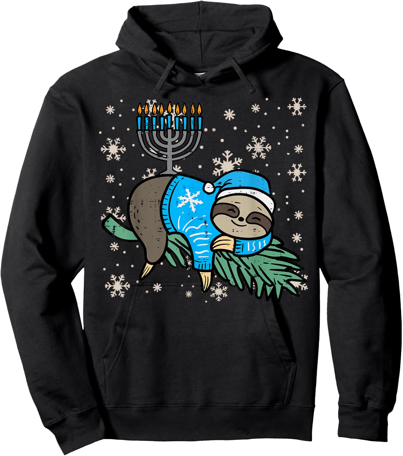 Hanukkah Sloth Nap Chanukah Jewish Kids Toddler Women Men Hoodie - Hoodie | Black