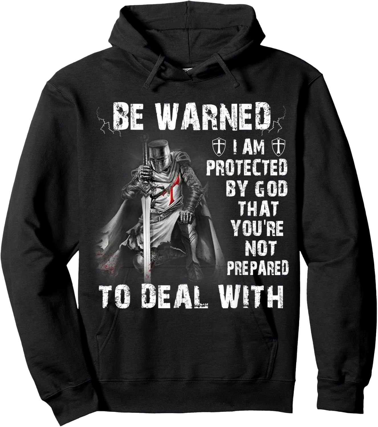 Knight Templar Christian Warrior I Am Protected By God Hoodie - Hoodie | Black