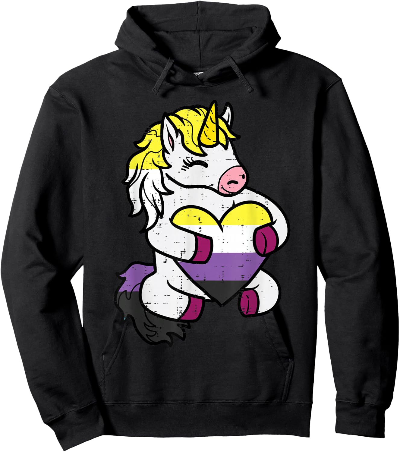 Nonbinary Unicorn Non Binary Enby Pride Lgbt Women Girls Kid Hoodie - Hoodie | Black