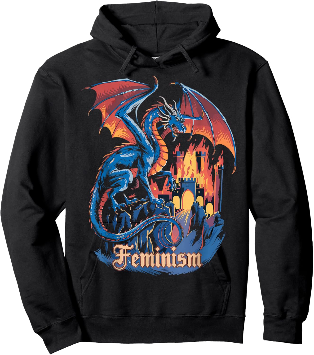 Feminism Dragon Fantasy Vintage Feminist Graphic Hoodie - Hoodie | Black