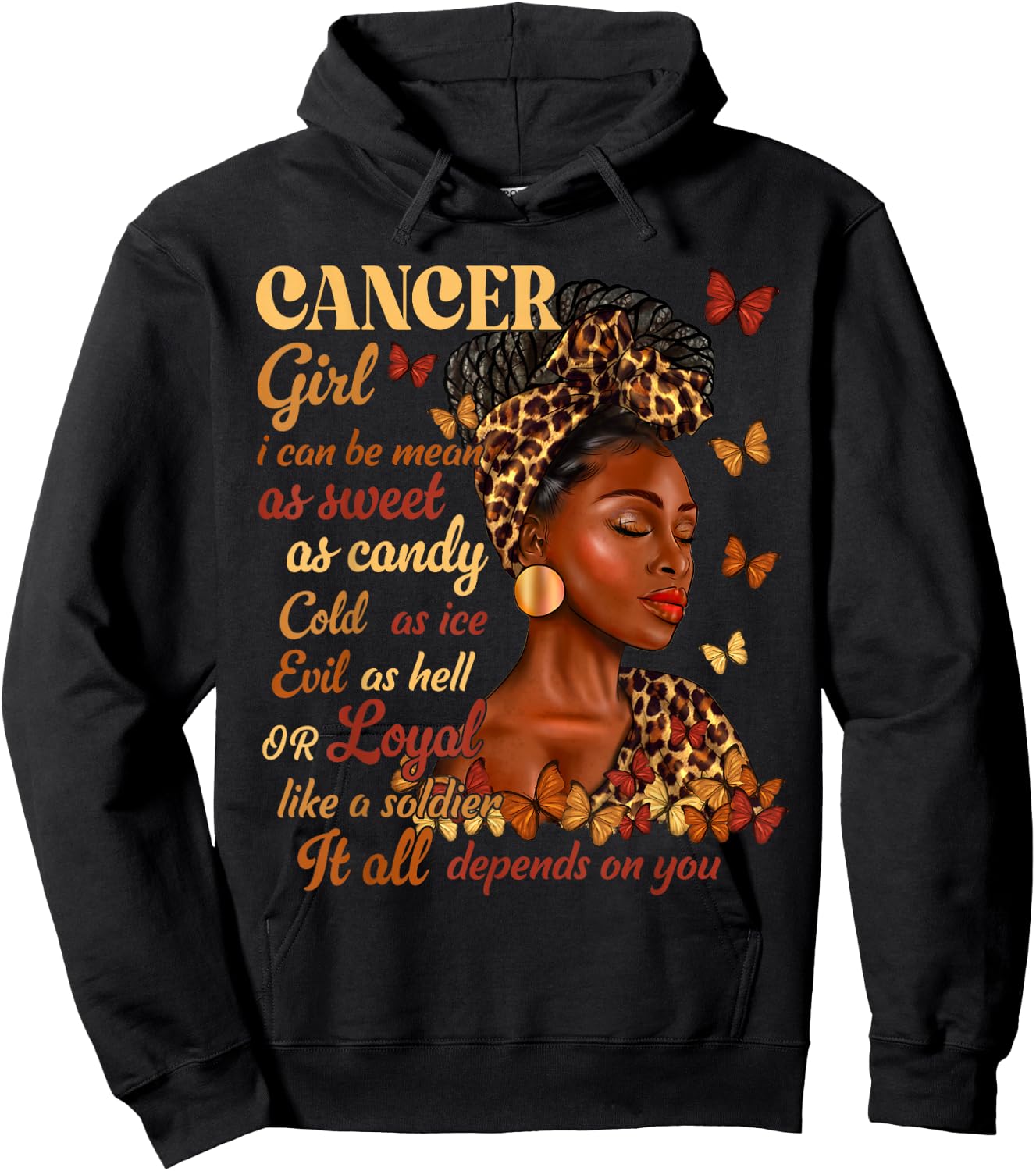 Cancer Girl Black Woman Melanin Girl Leopard Zodiac Sign Hoodie - Hoodie | Black