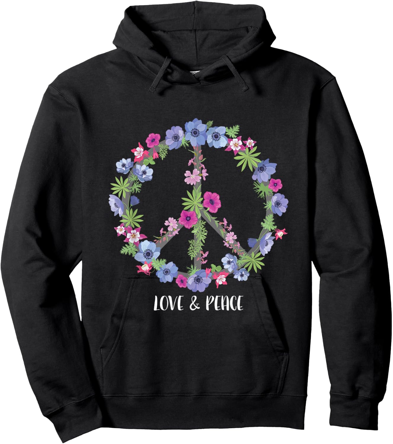 Flower Pattern Peace Symbol Shirt - Girls Love Hoodie - Hoodie | Black