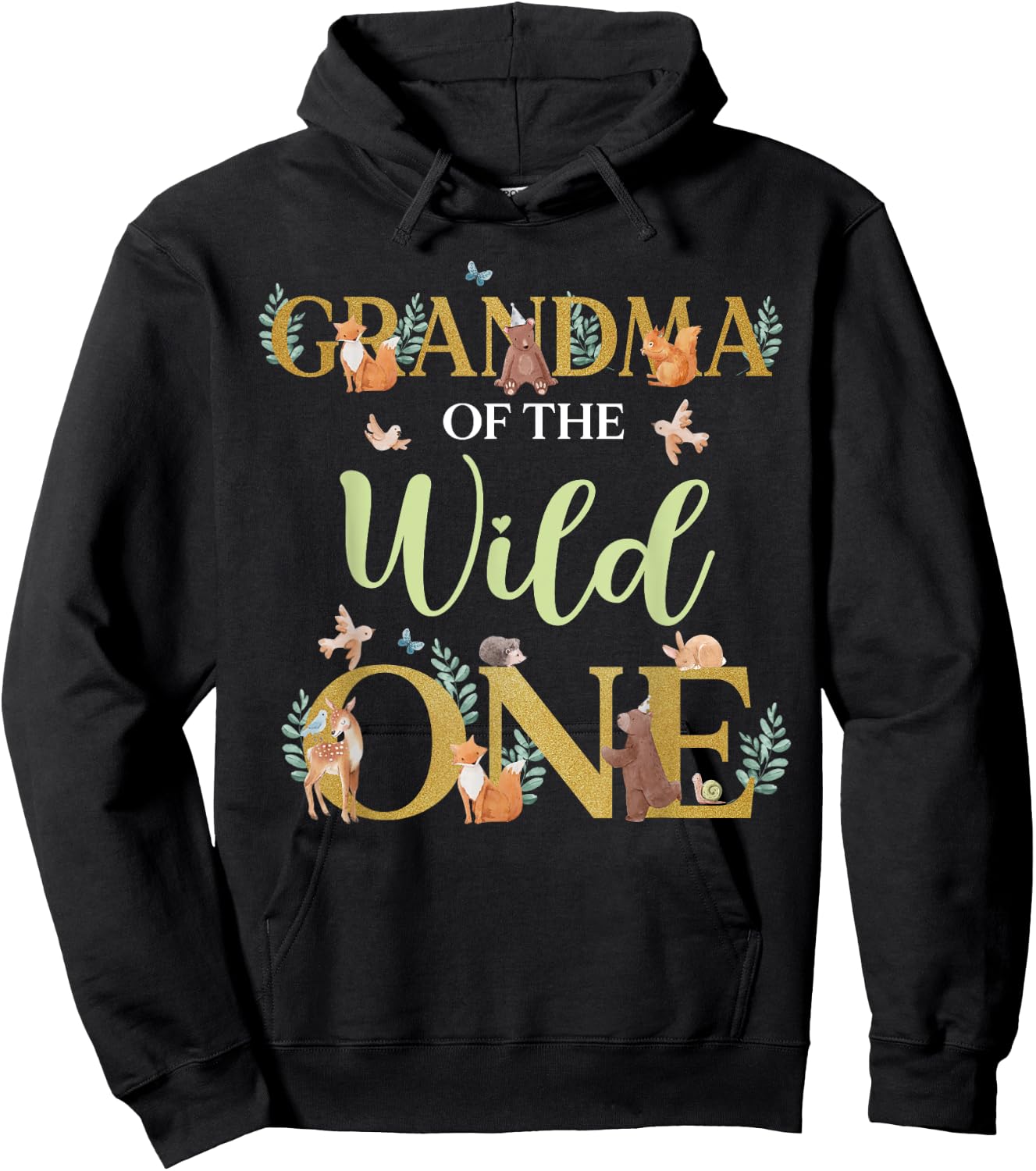 Grandma of The Wild One Birthday 1st Woodland Forest Animals Hoodie - Hoodie | Black