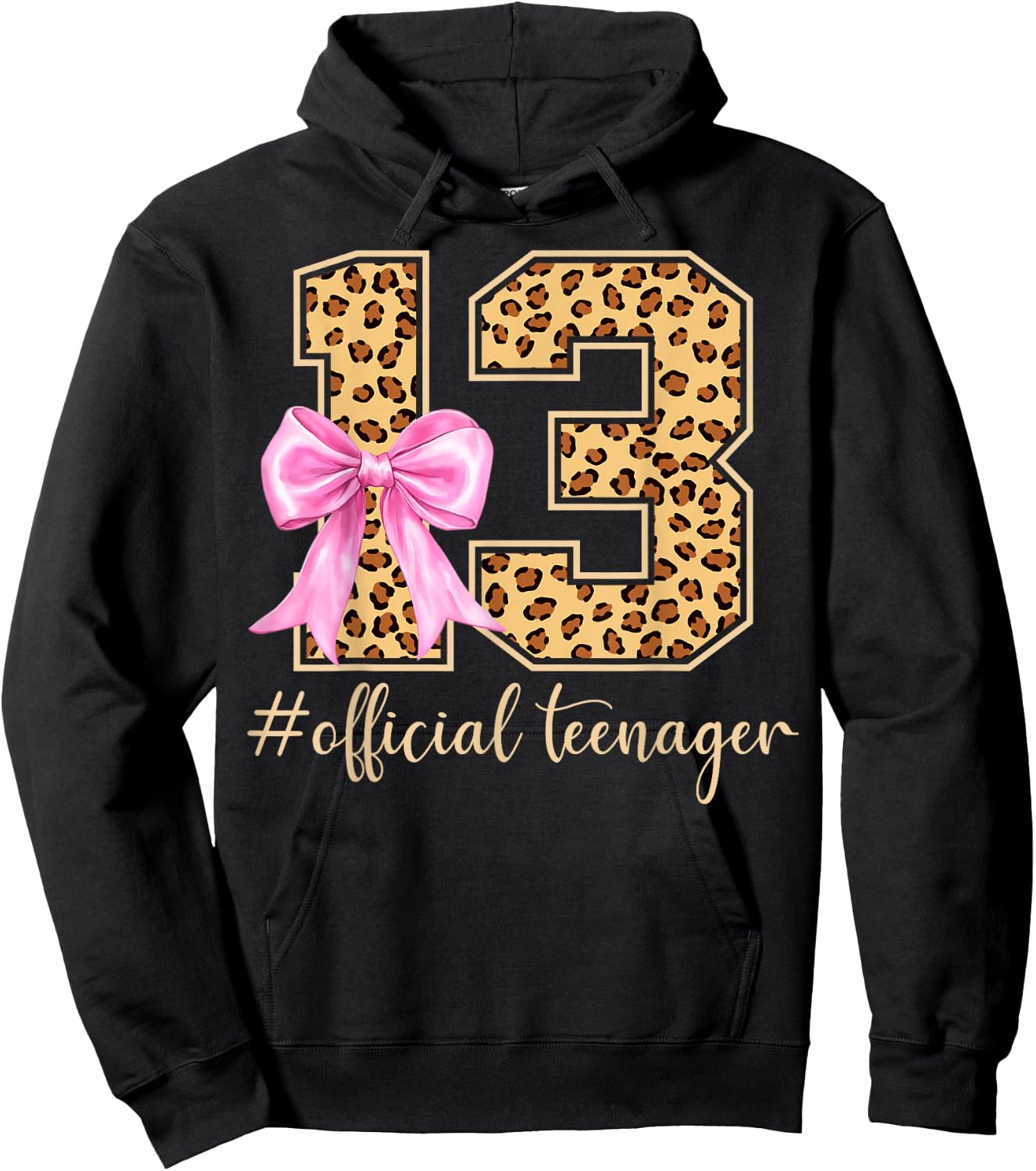 13th Birthday Leopard Bow Official Teenager 13 Year Old Hoodie - Hoodie | Black