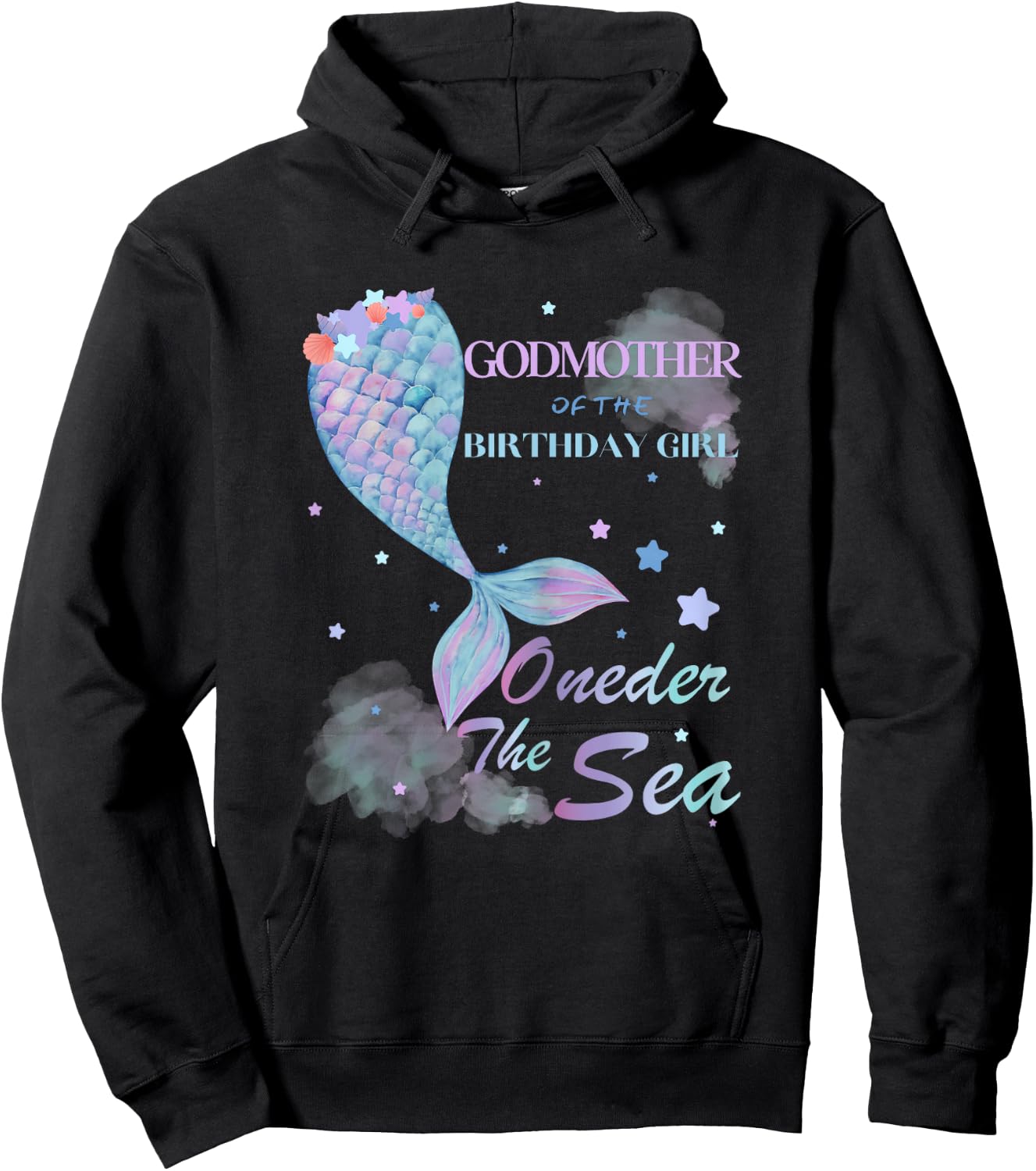 Godmother 1st Birthday Mermaid Oneder The Sea Matching Hoodie - Hoodie | Black