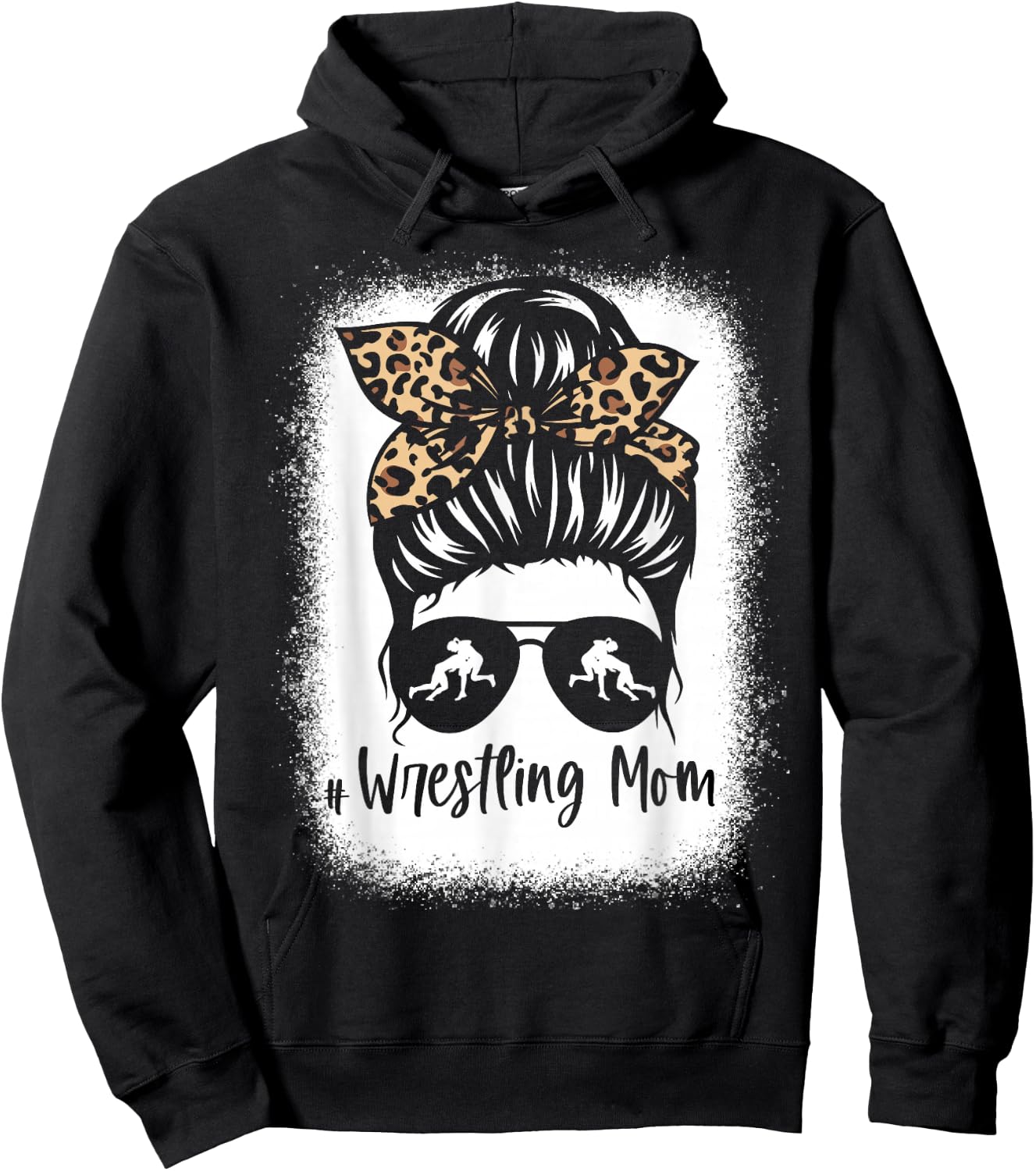 Wrestling Mom Messy Bun Leopard Wrestler Mama Hoodie - Hoodie | Black