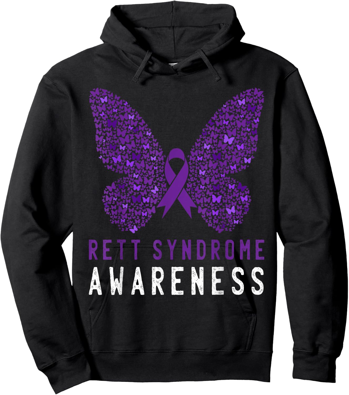 Rett Syndrome Awareness Butterfly Purple Ribbon Support Hoodie - Hoodie | Black