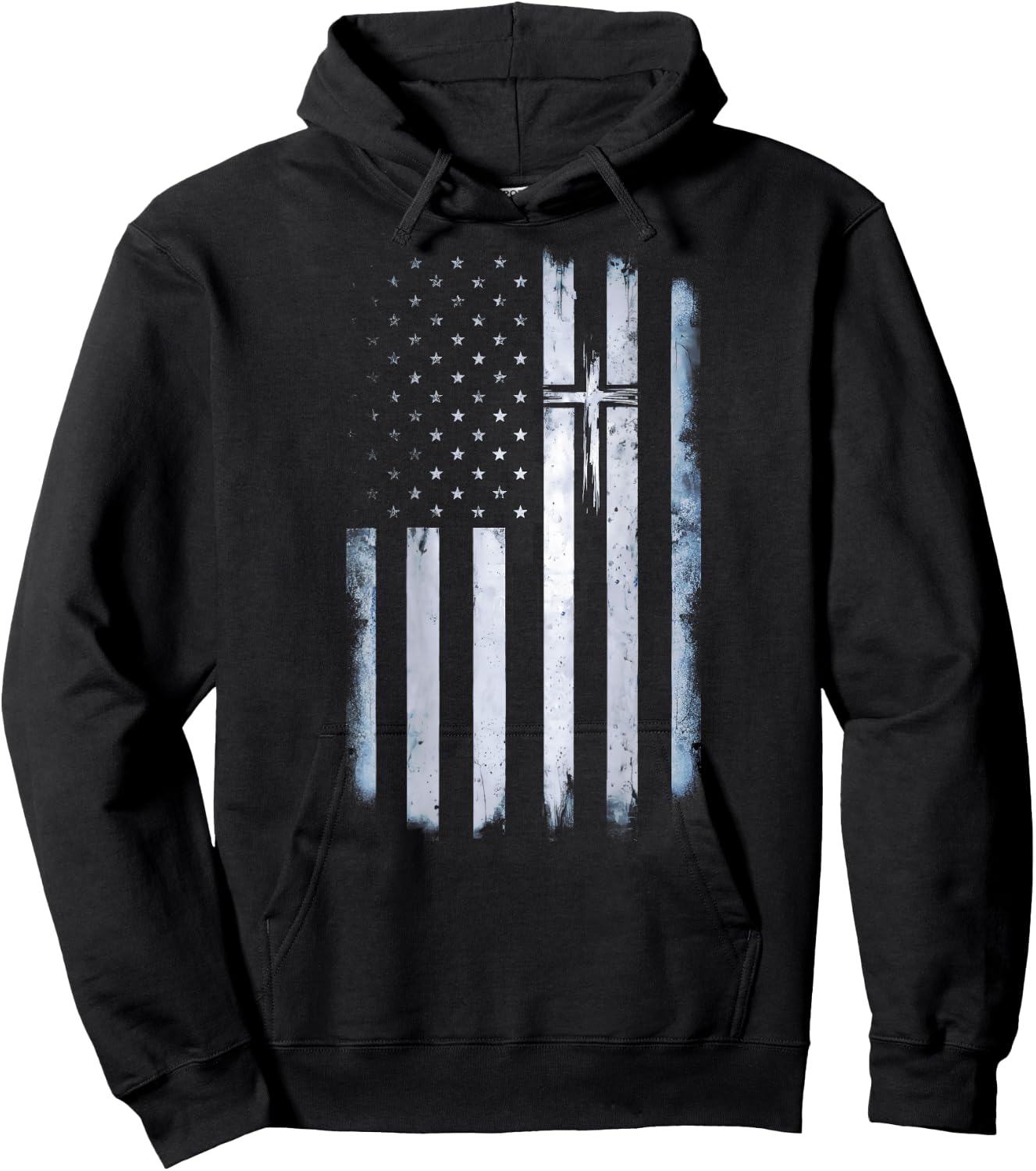 On Back American Flag Cross US Christian Patriotic Hoodie - Hoodie | Black