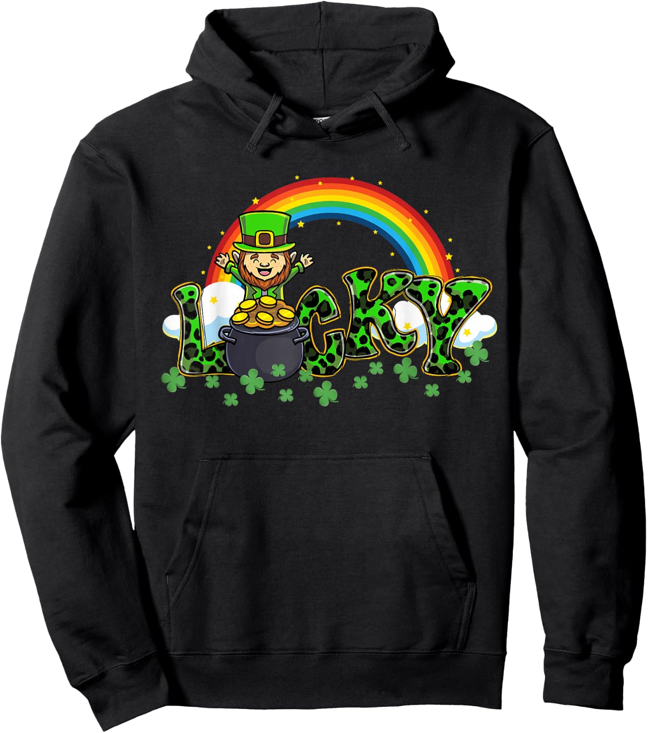 Lucky St Patricks Day Leprechaun Shamrock Leopard Clover Hoodie - Hoodie | Black