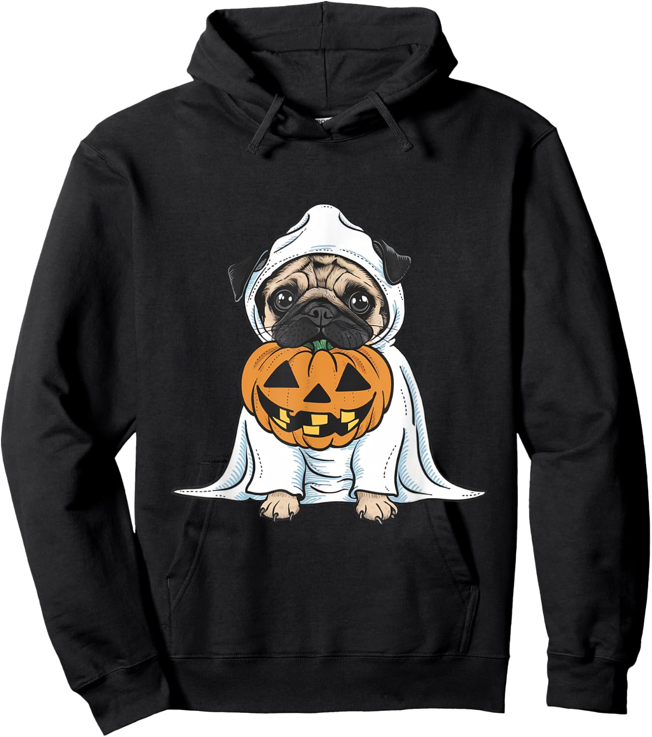 Pug Ghost Dog Halloween Women Kids Hoodie - Hoodie | Black