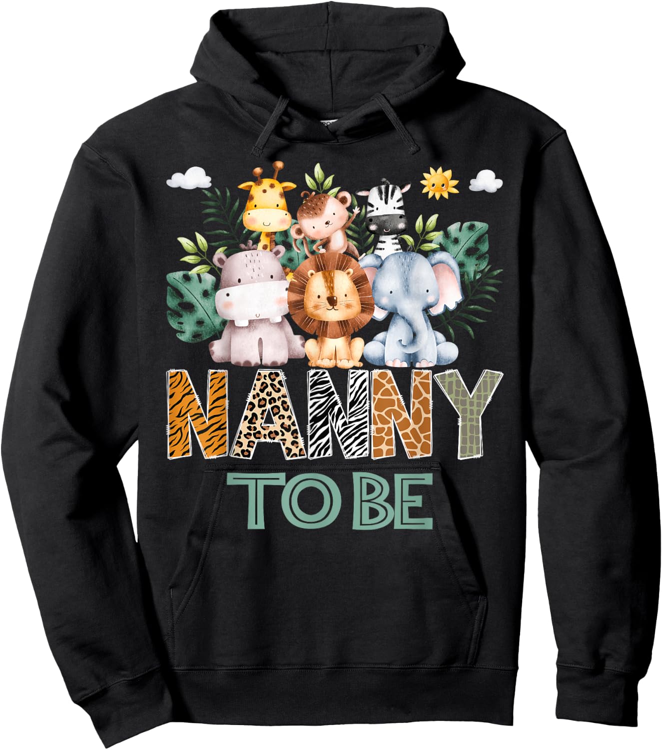 Soon To Be Nanny Jungle Animal Safari Gender Reveal Hoodie - Hoodie | Black