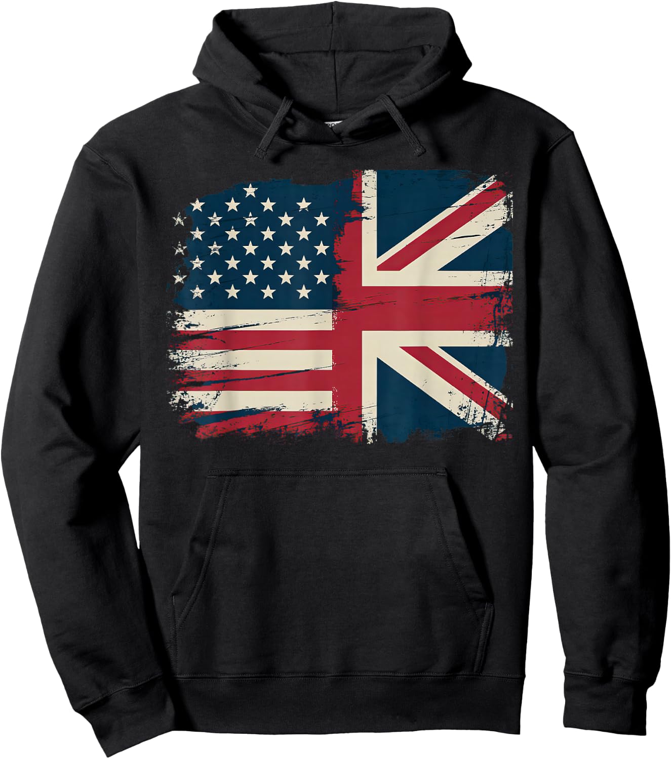 Vintage Half American Half British Flag Great Britain Usa Hoodie - Hoodie | Black
