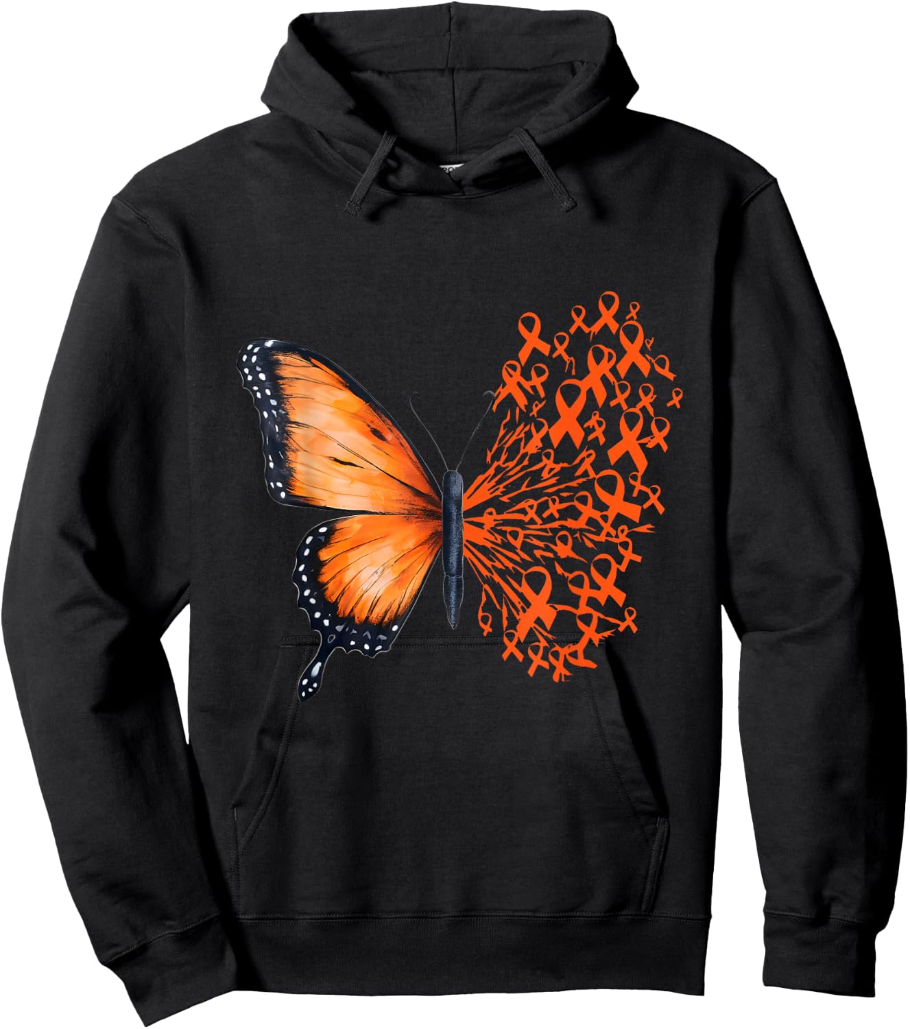 Leukemia Awareness Butterfly Orange Ribbon Hoodie - Hoodie | Black