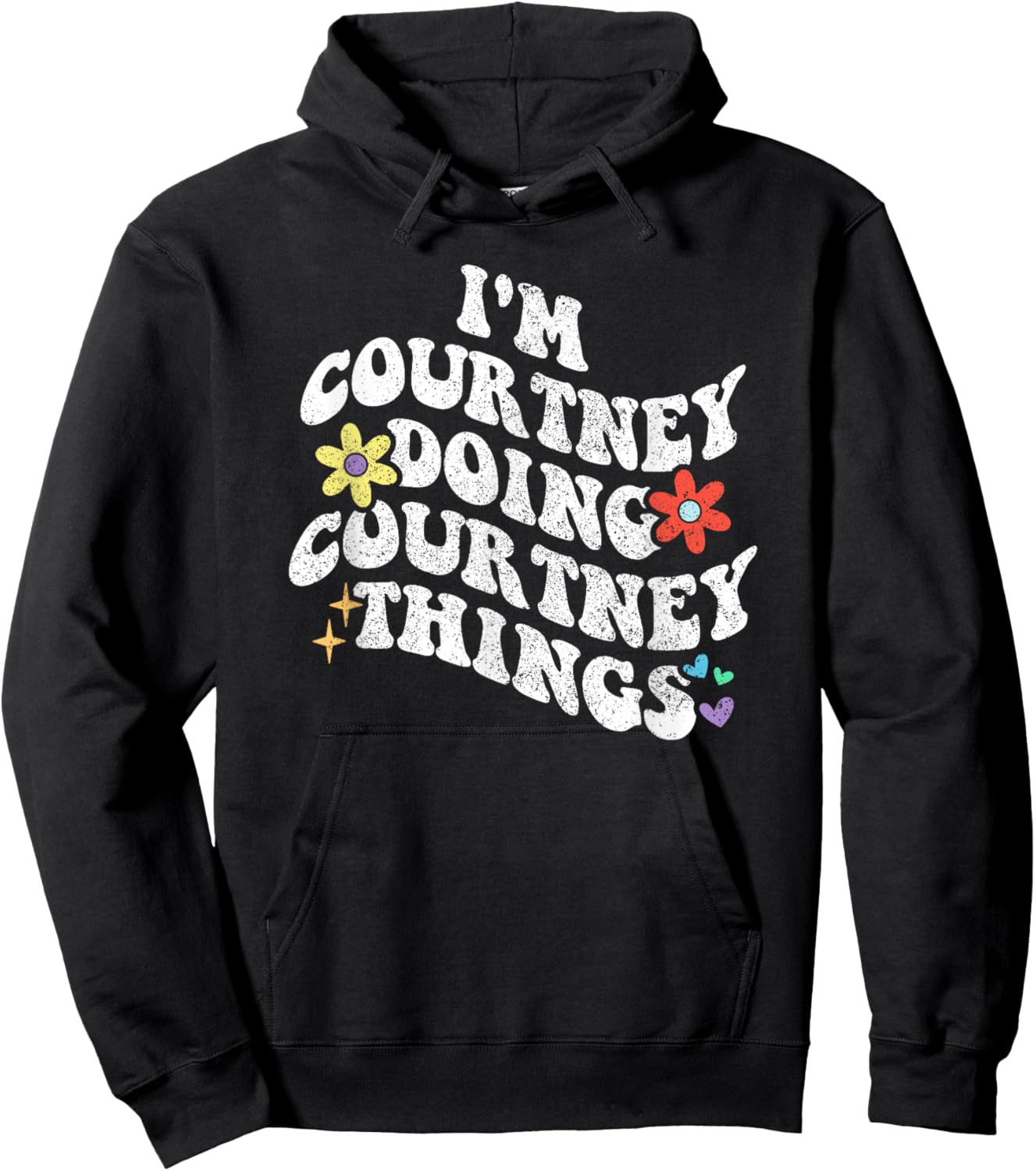 Personalized Name Mothers Day outfit Retro Groovy Im COURTNEY Doing COURTNEY Things Funny , Black Hoodie - Hoodie | Black