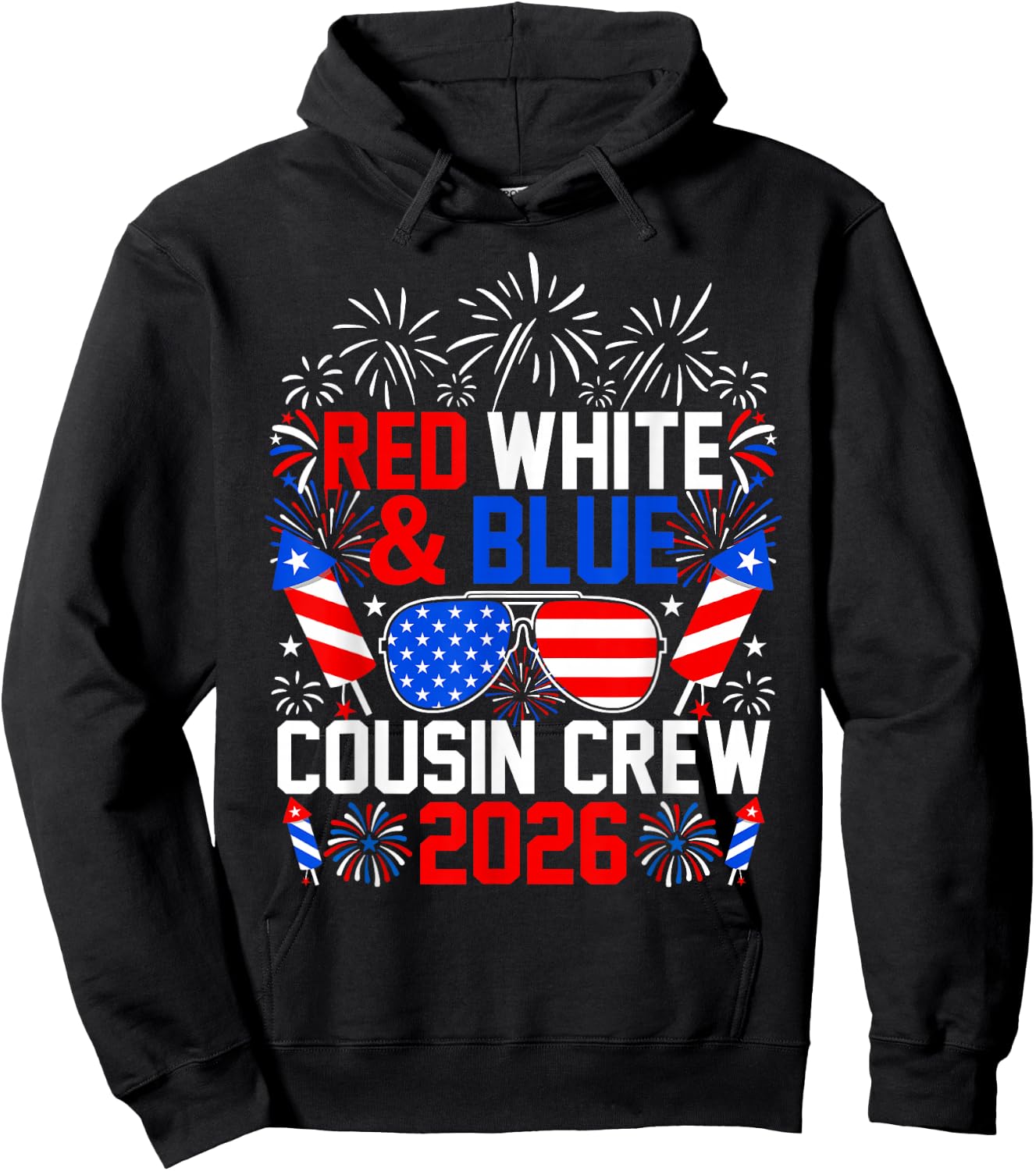 Red White and Blue Cousin Crew 2026 4th of July Patriotic Hoodie - Hoodie | Black