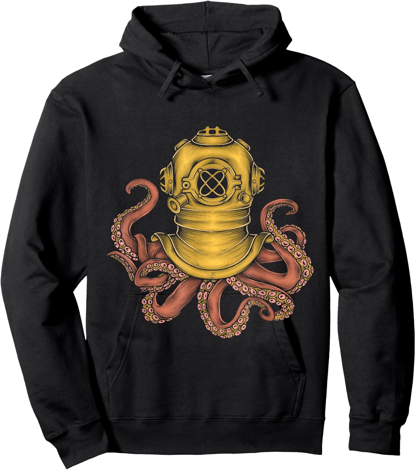 Vintage Octopus Helmet Diver - Scuba Diving Sea Animal Lover Hoodie - Hoodie | Black