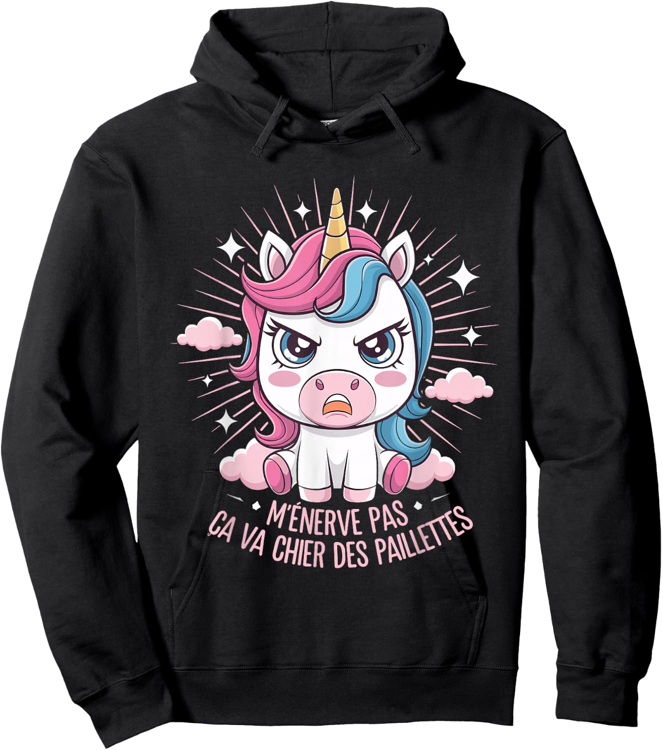 M'Énerve Pas Ça Va Chier Des Paillettes Unicorn Funny , Black, S Hoodie - Hoodie | Black