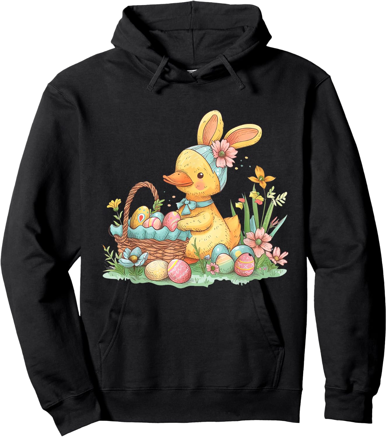 Easter Duck Easter Bunny Eggs Basket Hoodie - Hoodie | Black