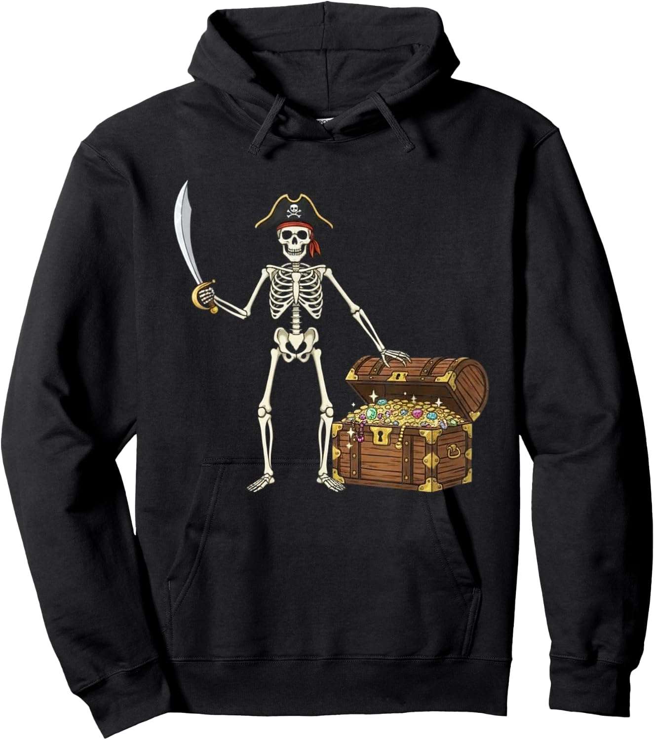 Pirate Skeleton Halloween Funny Men Boys Kids Treasure Chest Hoodie - Hoodie | Black