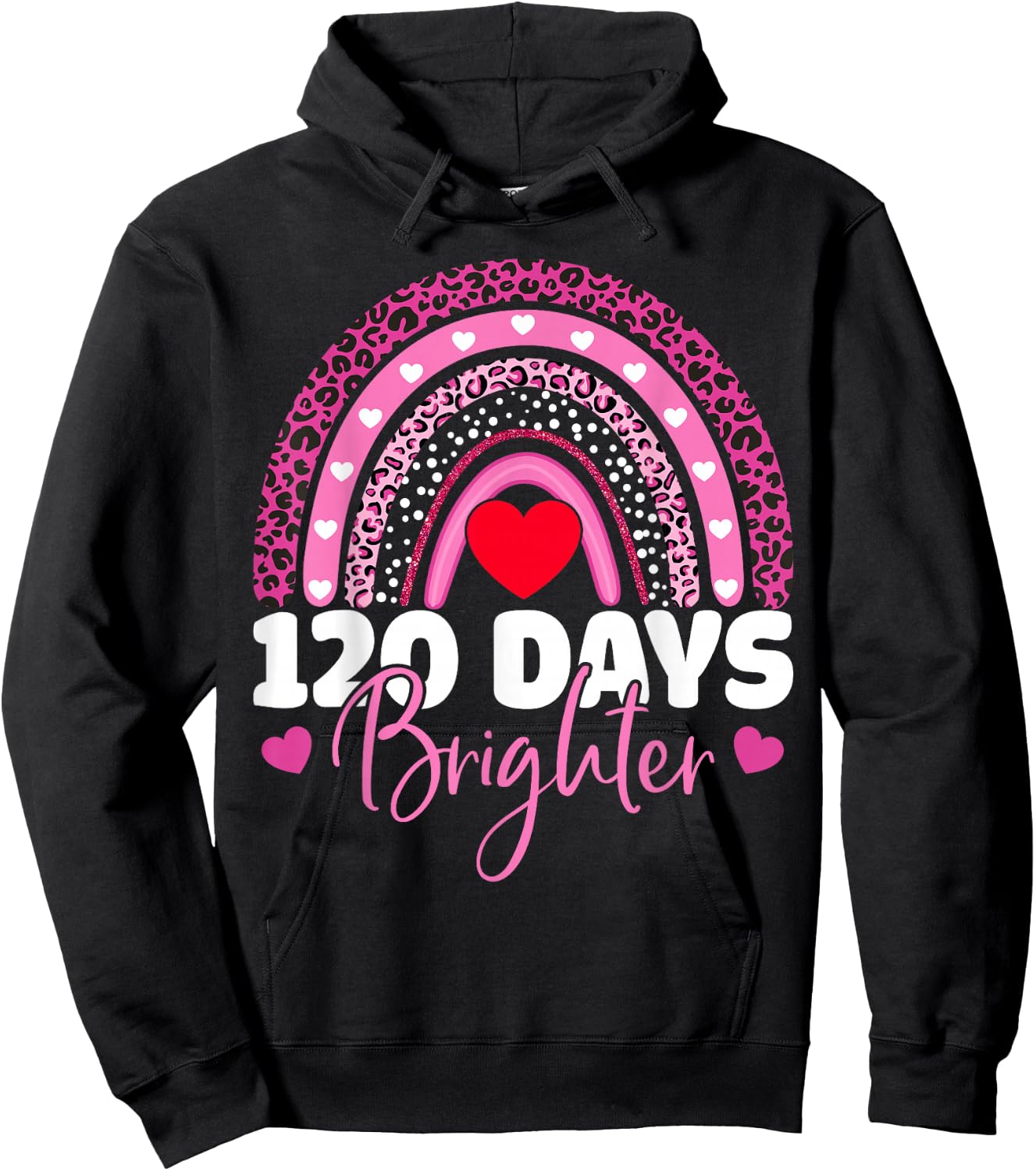 120 Days Brighter Happy 120th Day Of School Rainbow Leopard Hoodie - Hoodie | Black