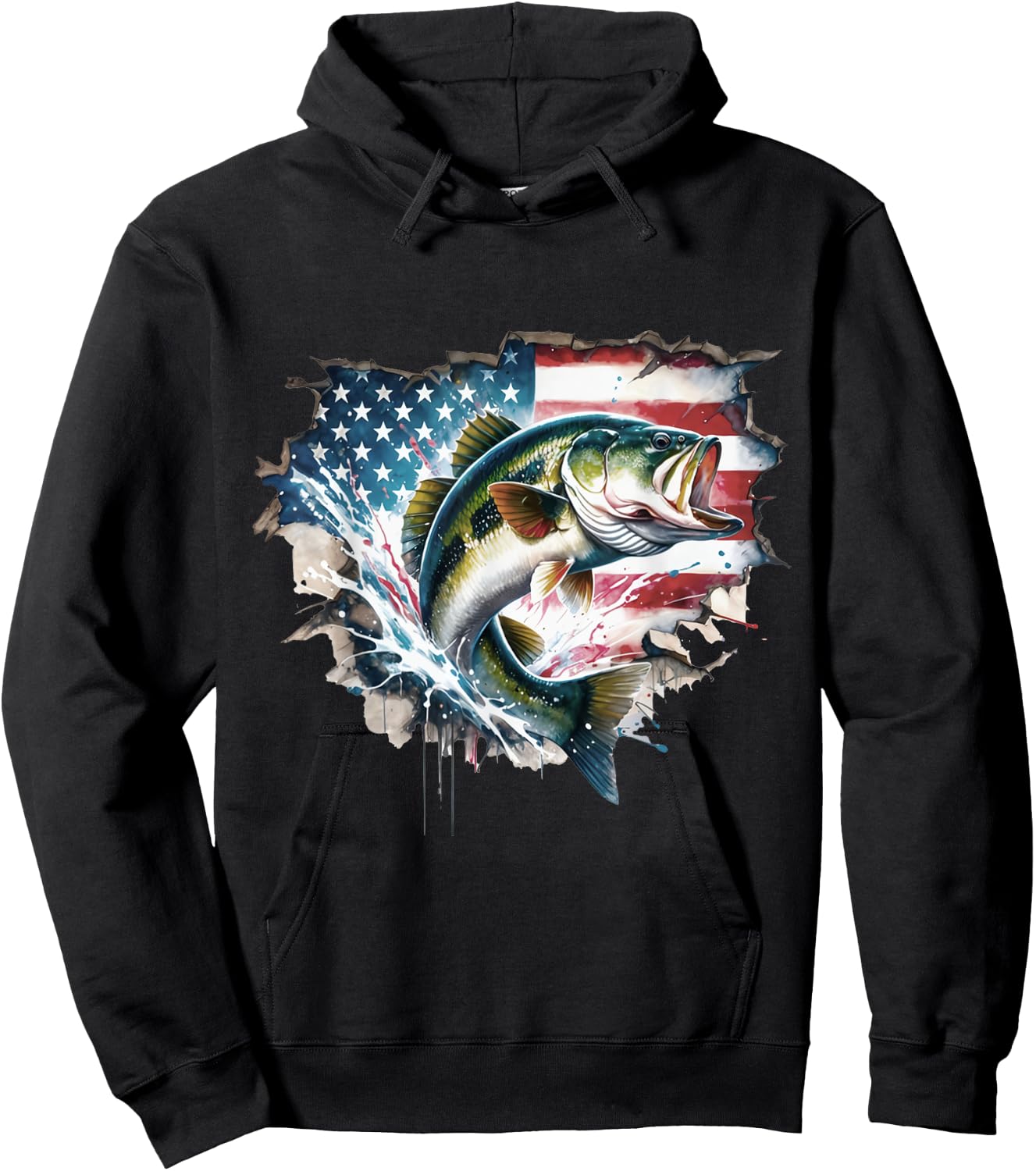 Bass Fishing USA Flag Fishing American Flag USA Flag Bass Hoodie - Hoodie | Black