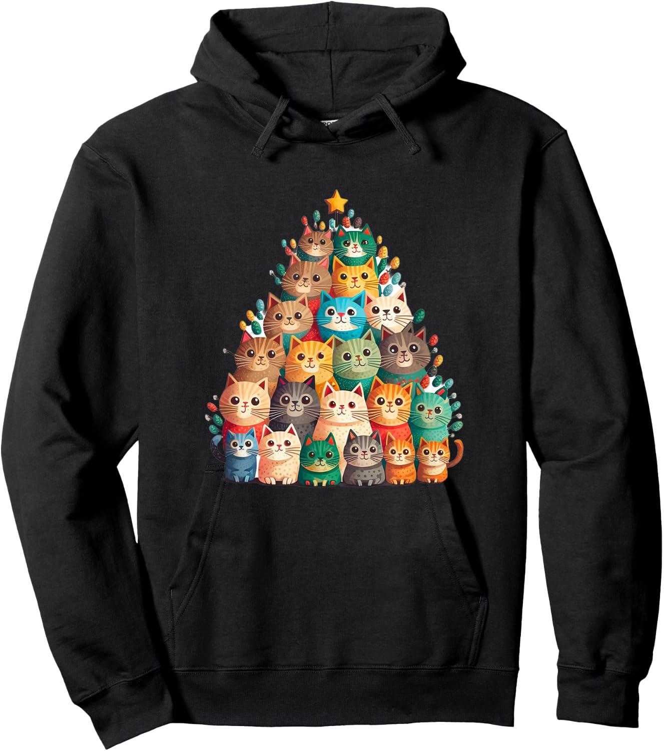 Cat Christmas Tree Funny Cats, Cute Kittens Christmas Tree Hoodie - Hoodie | Black