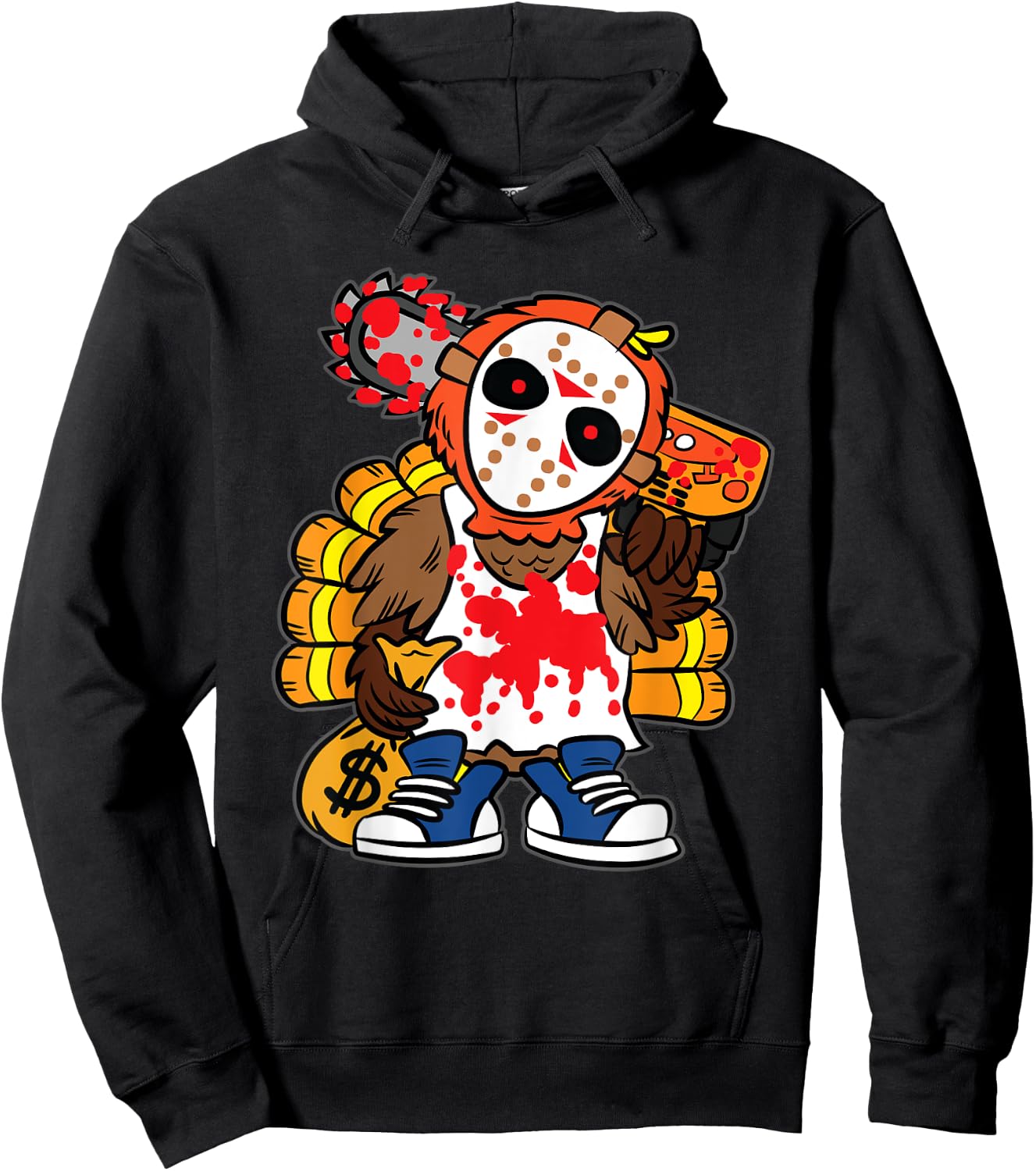 Turkey Horror Movie Thanksgiving Day Funny Bird Fall Autumn Hoodie - Hoodie | Black